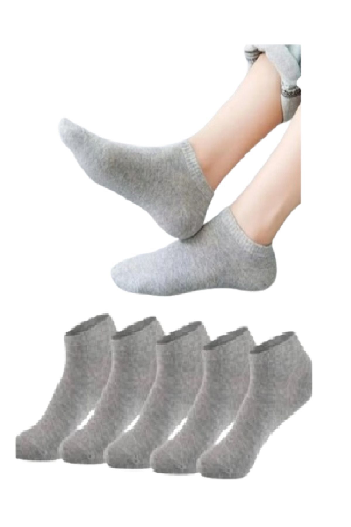 AYZ SOCKS 8 Çift Ekonomik Gri Patik Çorap