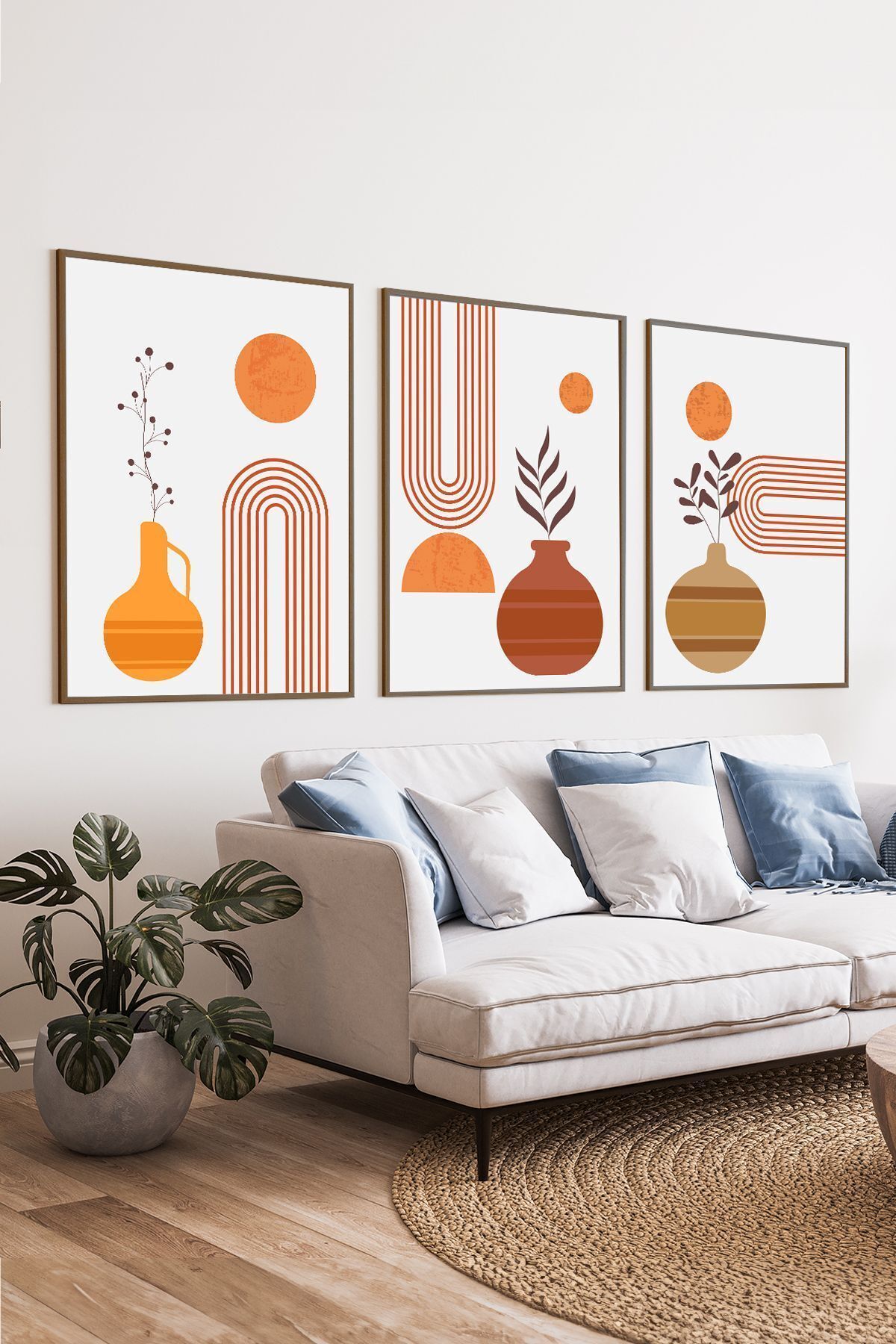 decorose Çerçeveli Tablo, Bohem Tablo, Duvar Tablo, Dekoratif Tablo, 3 Lü Tablo Seti, Trn039