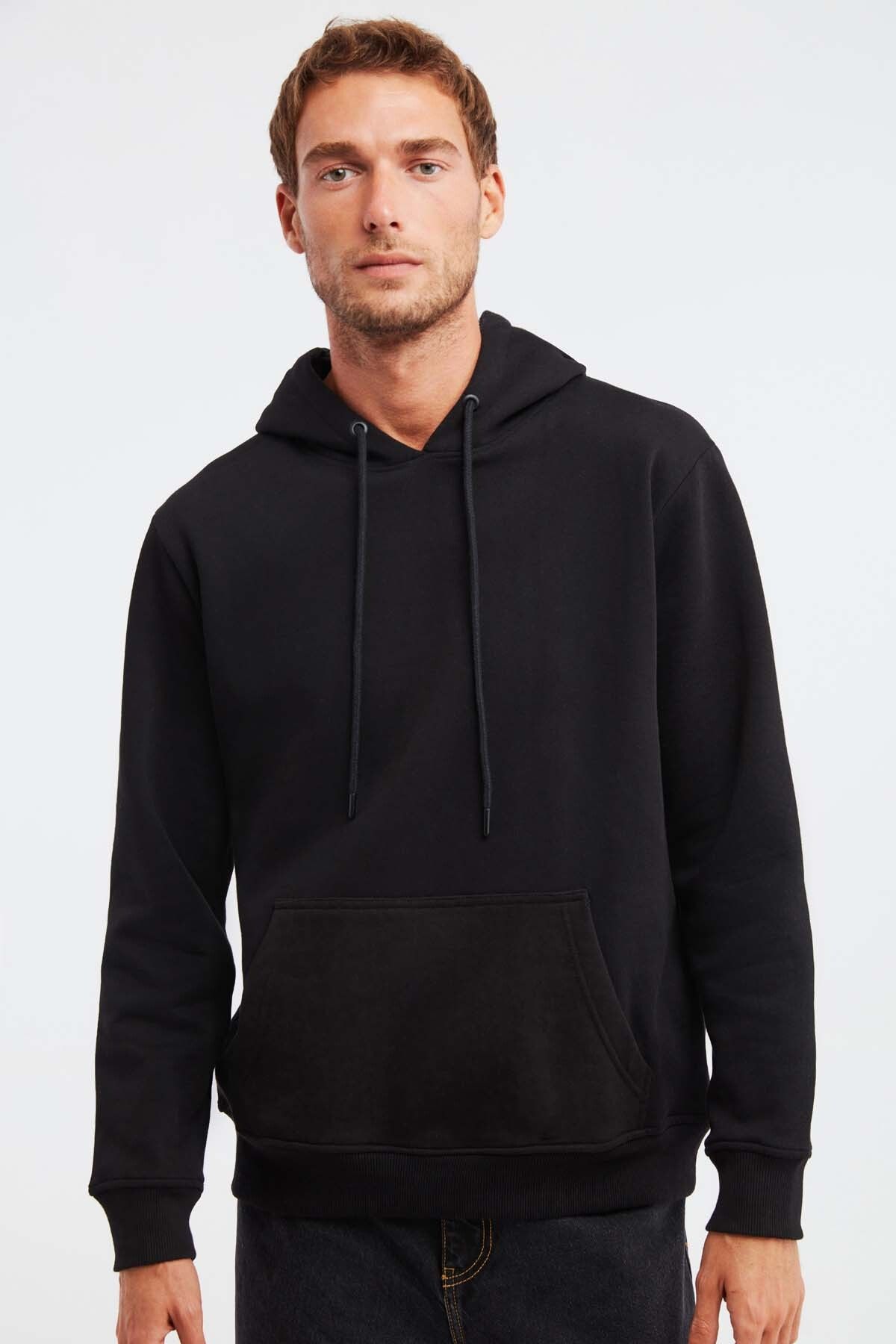 GRIMELANGE Jorge Erkek Yumusaçık Kumaşlı Kapüşonlu Kordonlu Regular Fit Siyah Sweatshirt