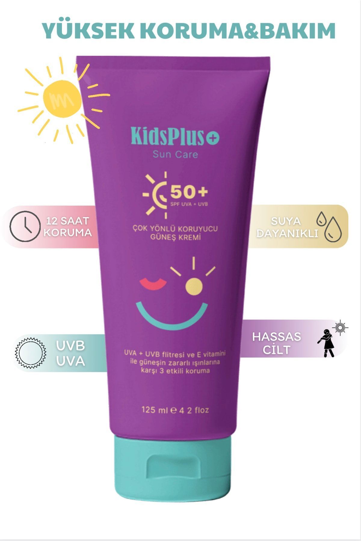 kidsplus Spf50 Sun Care Cream(125ML)-yüksek Koruma Kapağını Üstten Bastırarak Kapatınız !