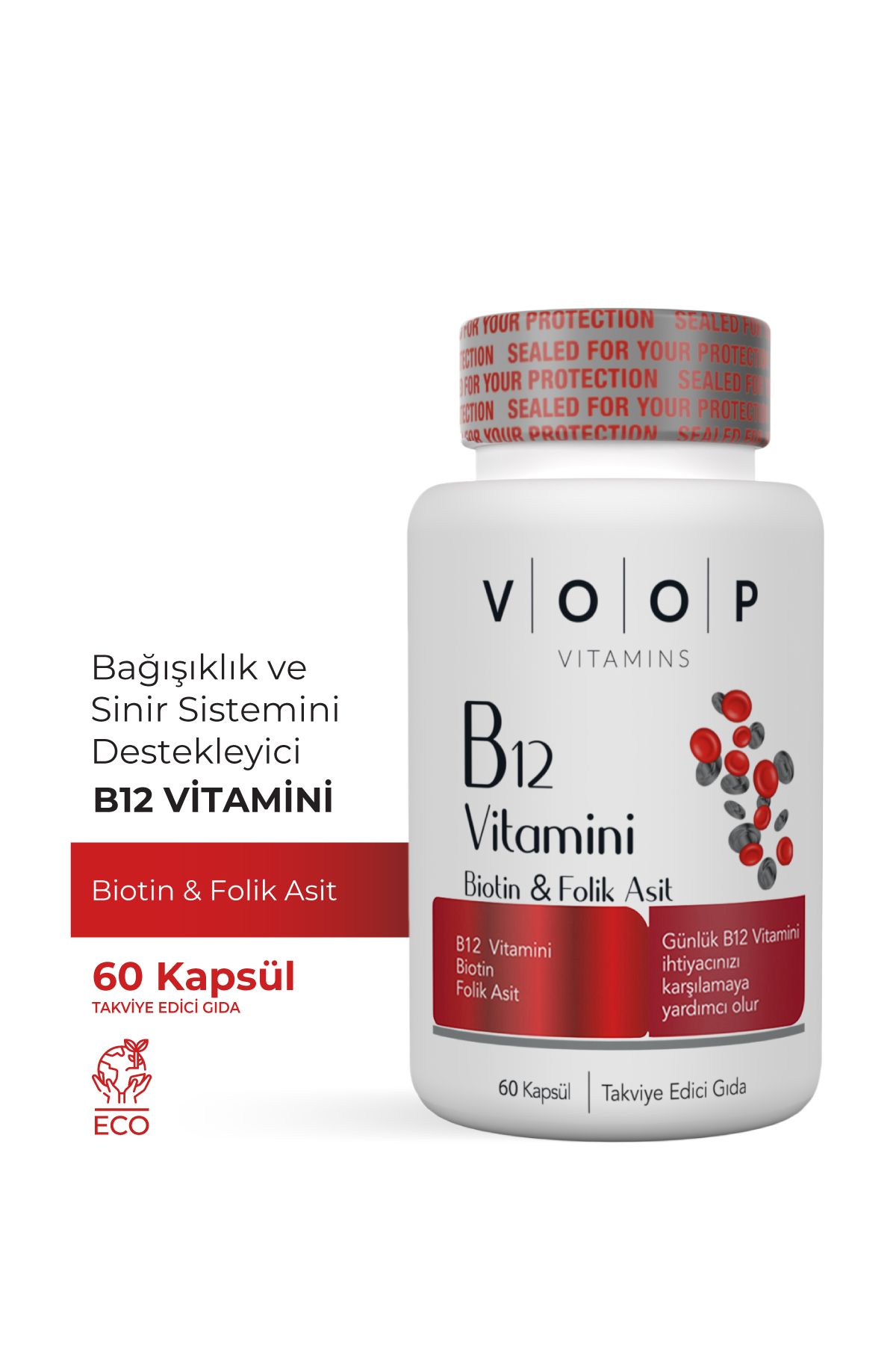 VOOP B12 Vitamini - Biotin & Folik Asit | 60 Kapsül