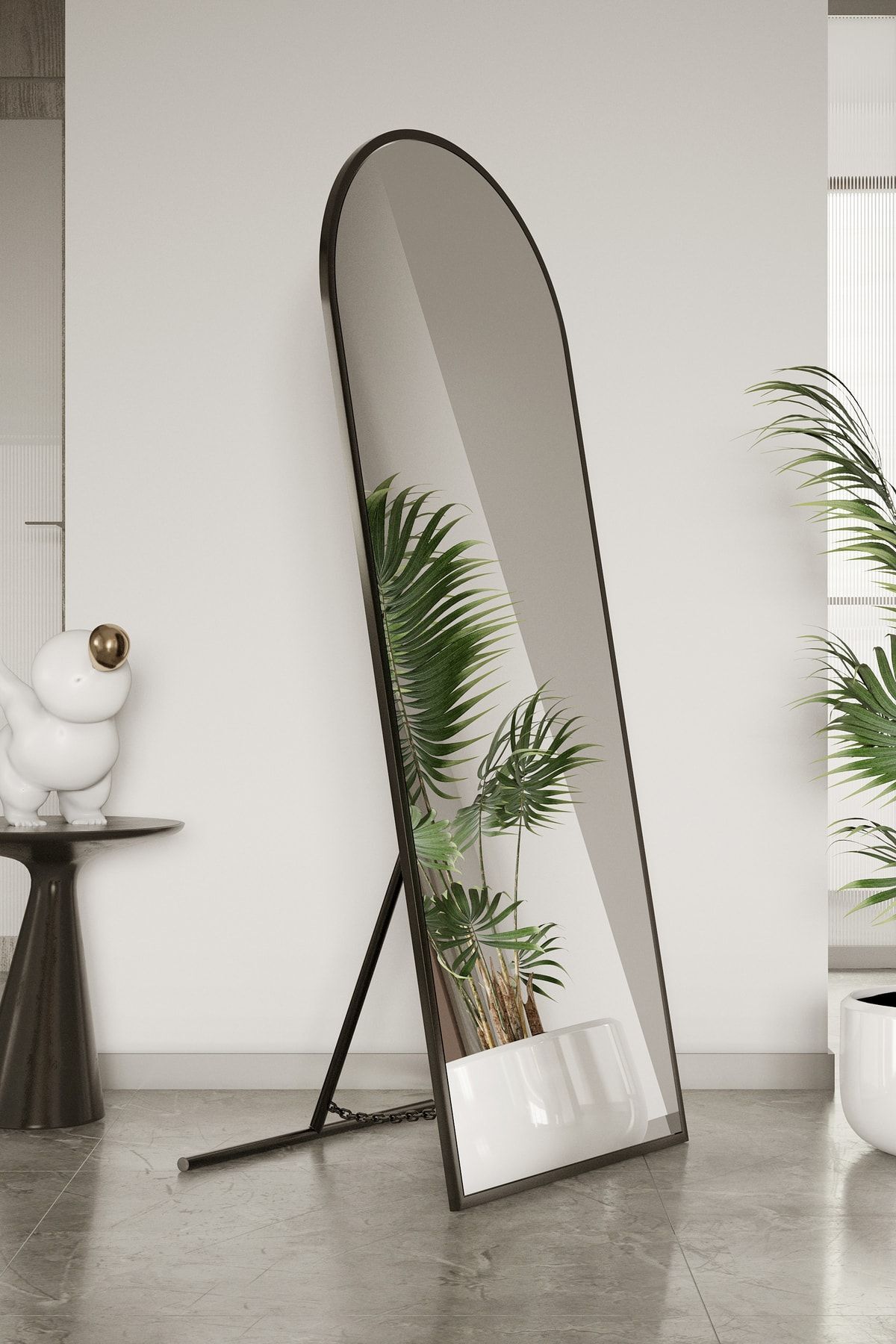 Marsah Home Siyah Metal Çerçeveli 150 X 60 Cm Oval Ayaklı Boy Aynası