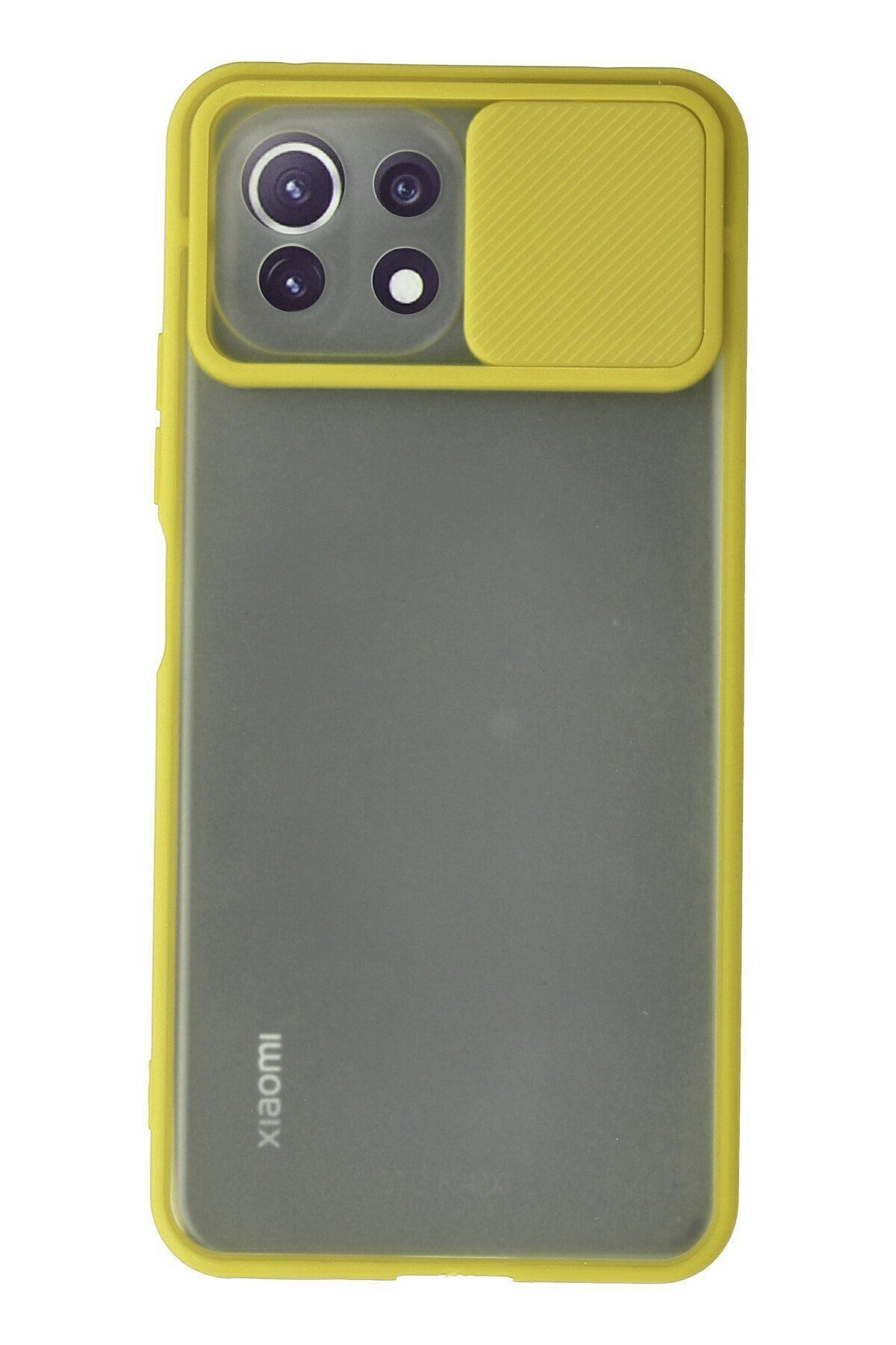 cepmoda Xiaomi Mİ 11 Lite Sarı Renk Kamera Sürgülü Telefon Kılıfı - Buzlu Mat Kapak