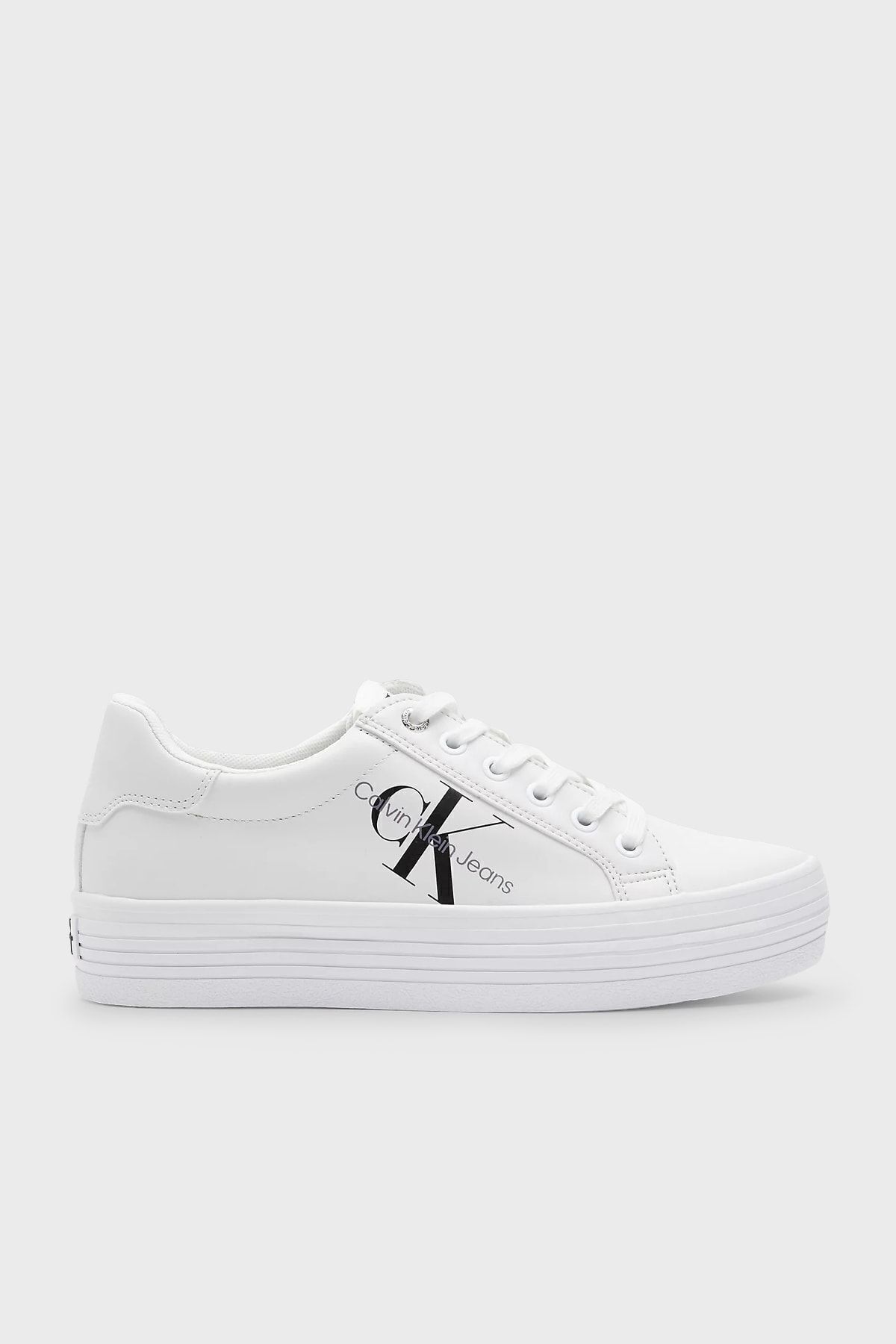 Calvin Klein Beyaz - Logolu Deri Sneaker Ayakkabı Ayakkabı Yw0yw00847 Yaf