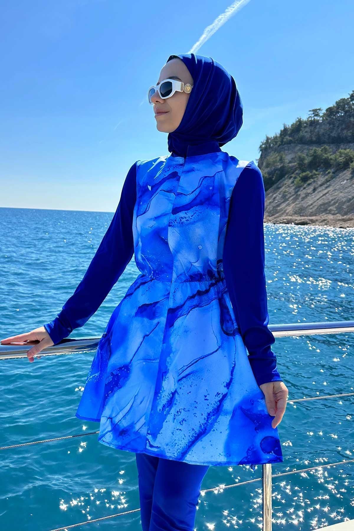 Ka Hijab Siena Tam Kapalı 2'li Tesettür Mayo - Mavi