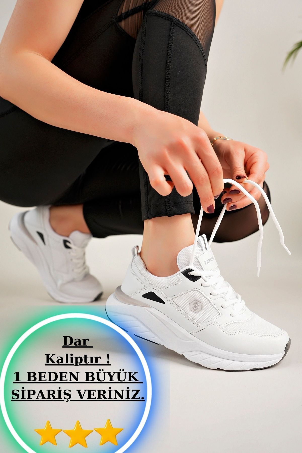 Moda Kadıköy Kadın Beyaz Hafif Sararmaz Taban Snekars Spor Ayakkabı