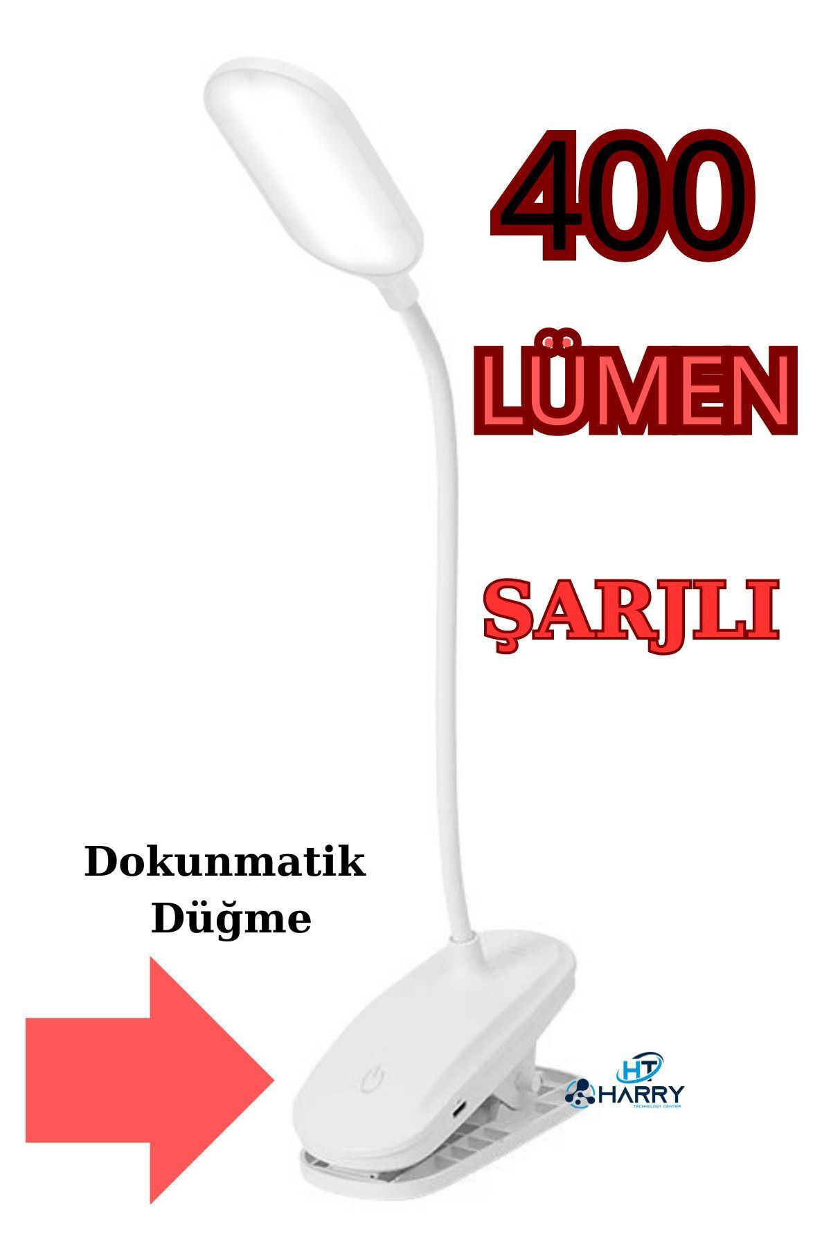 harry 400 Lümen Dokunmatik Şarjlı Beyaz Işık Akrobat Masa Lambası 3 Modlu Kıskaçlı Kitap Okuma Lambası