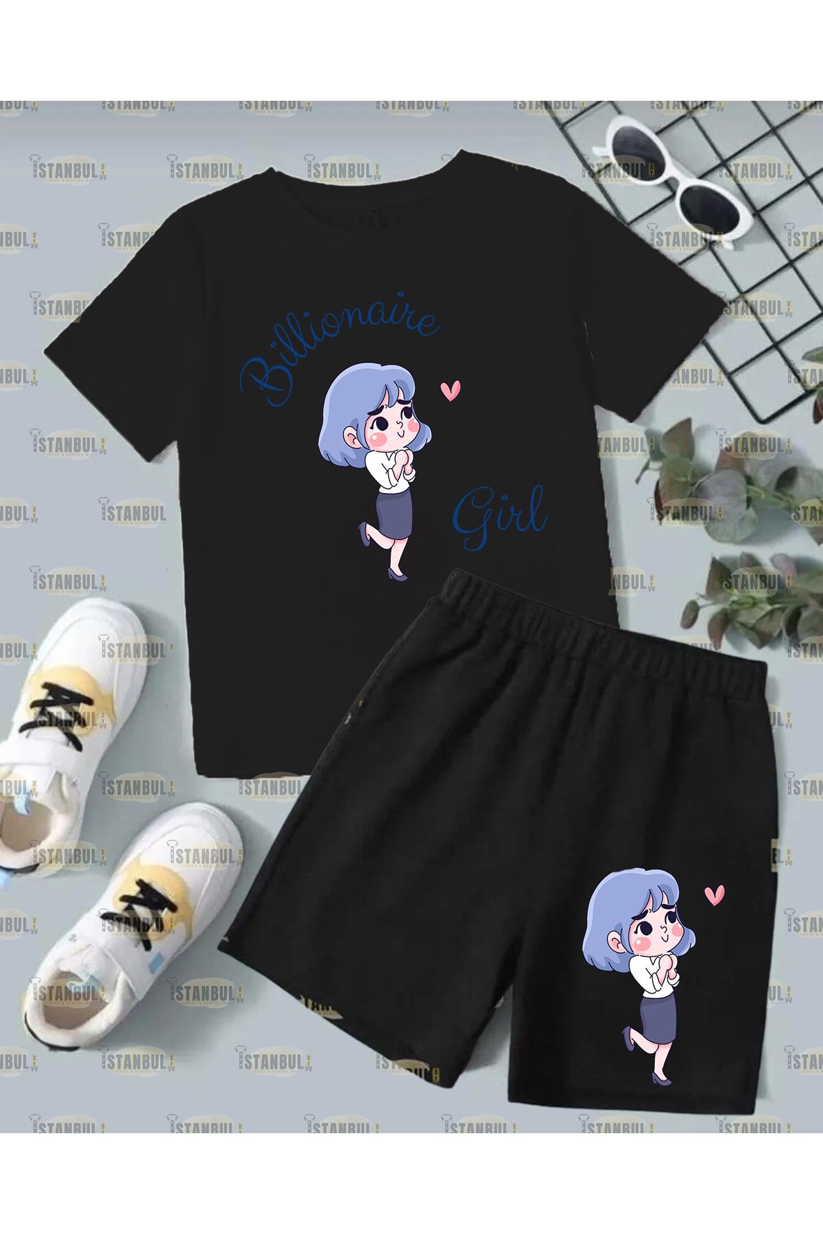 aynewmoda Billionaire Girl - anime Baskılı T-shirt şort Eşofman Alt Üst Takımı