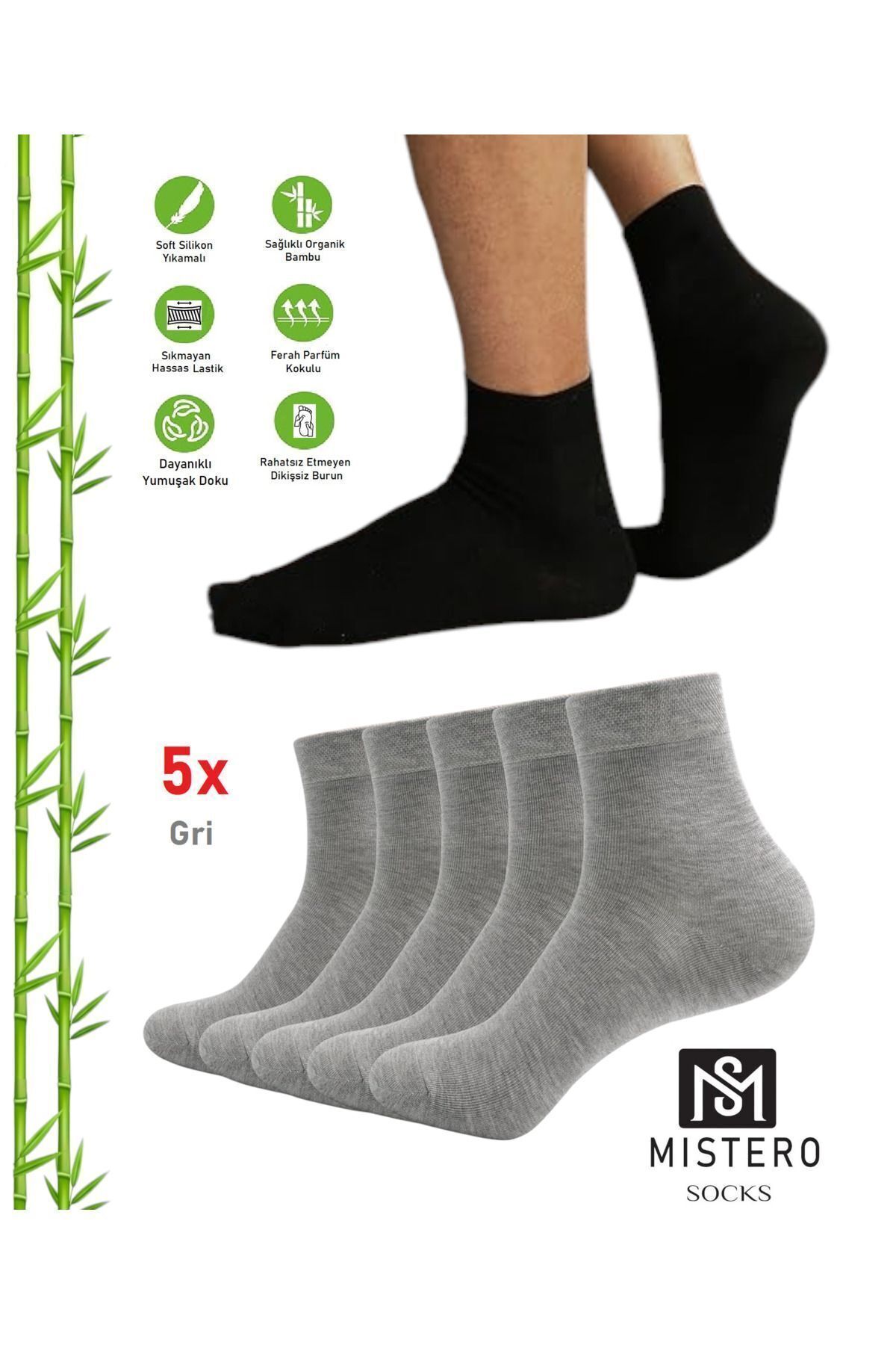 MISTERO SOCKS Bambu 5 Çift Kısa Konç Unisex Çorap Dikişsiz