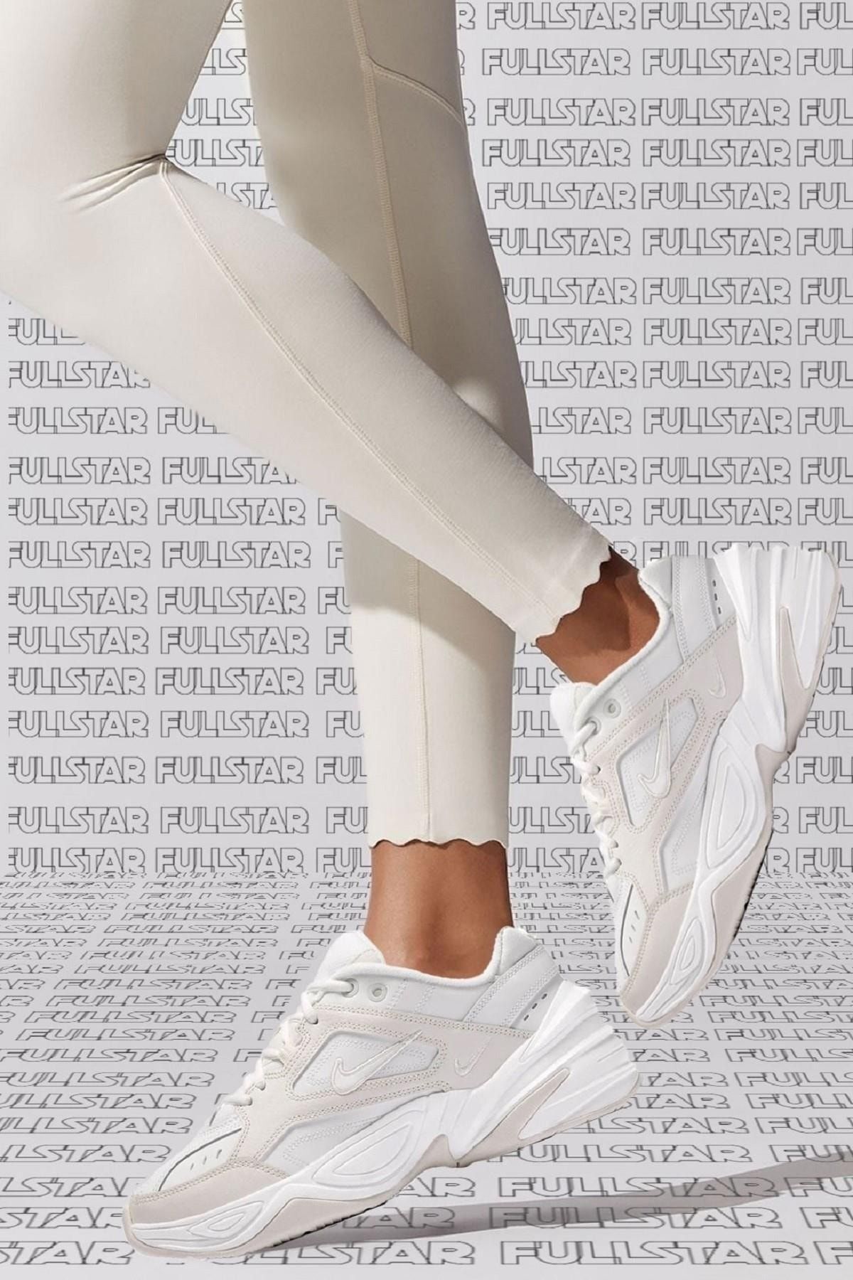 Nike M2k Tekno Leather Unisex Sneaker Hakiki Deri Spor Ayakkabı Kırık Beyaz Yükseklik 4cm