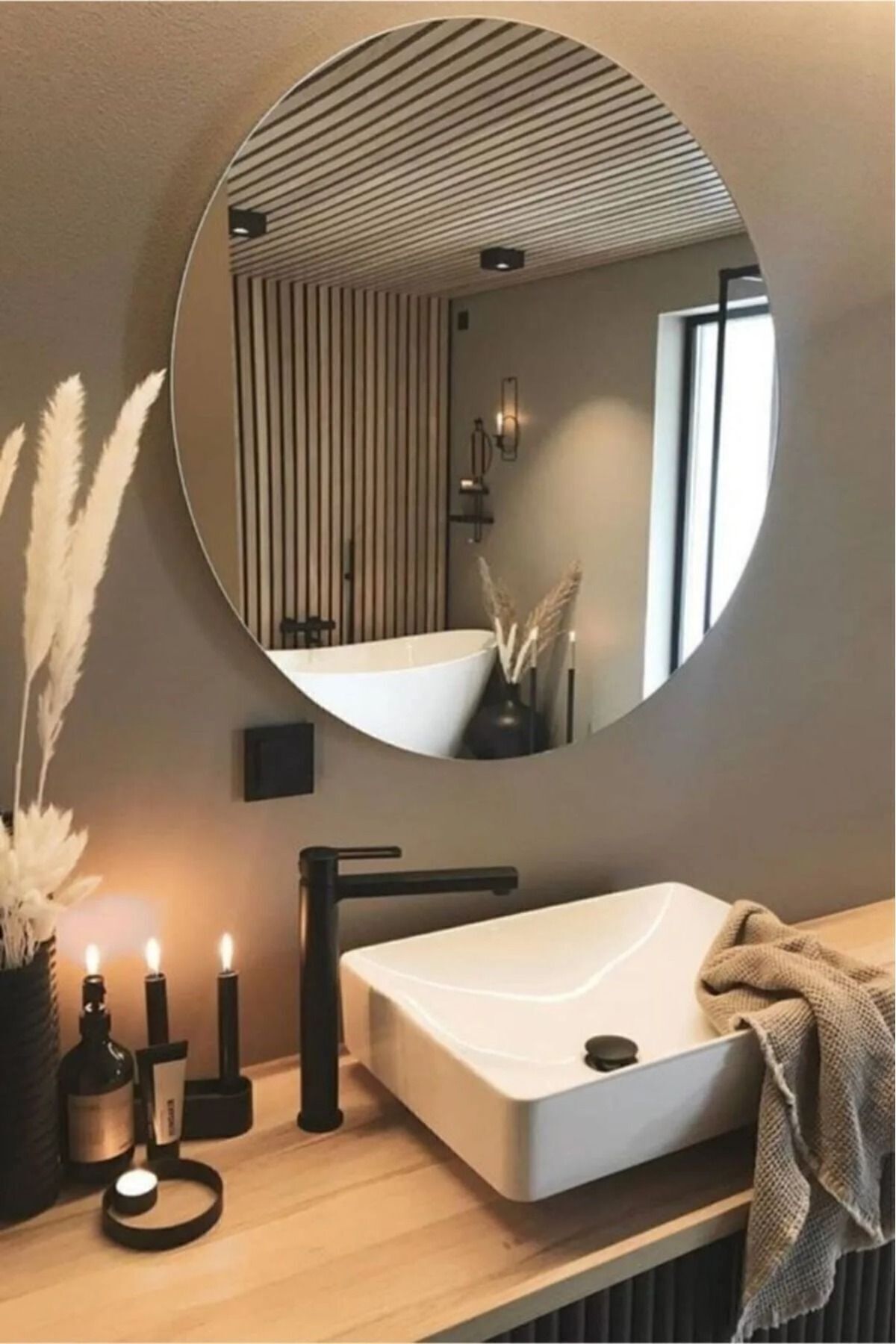 UKAA DESİNG Ayna / Yuvarlak Ayna / Dekoratif Ayna / Banyo Aynası/konsol Aynası/45 cm Çapında