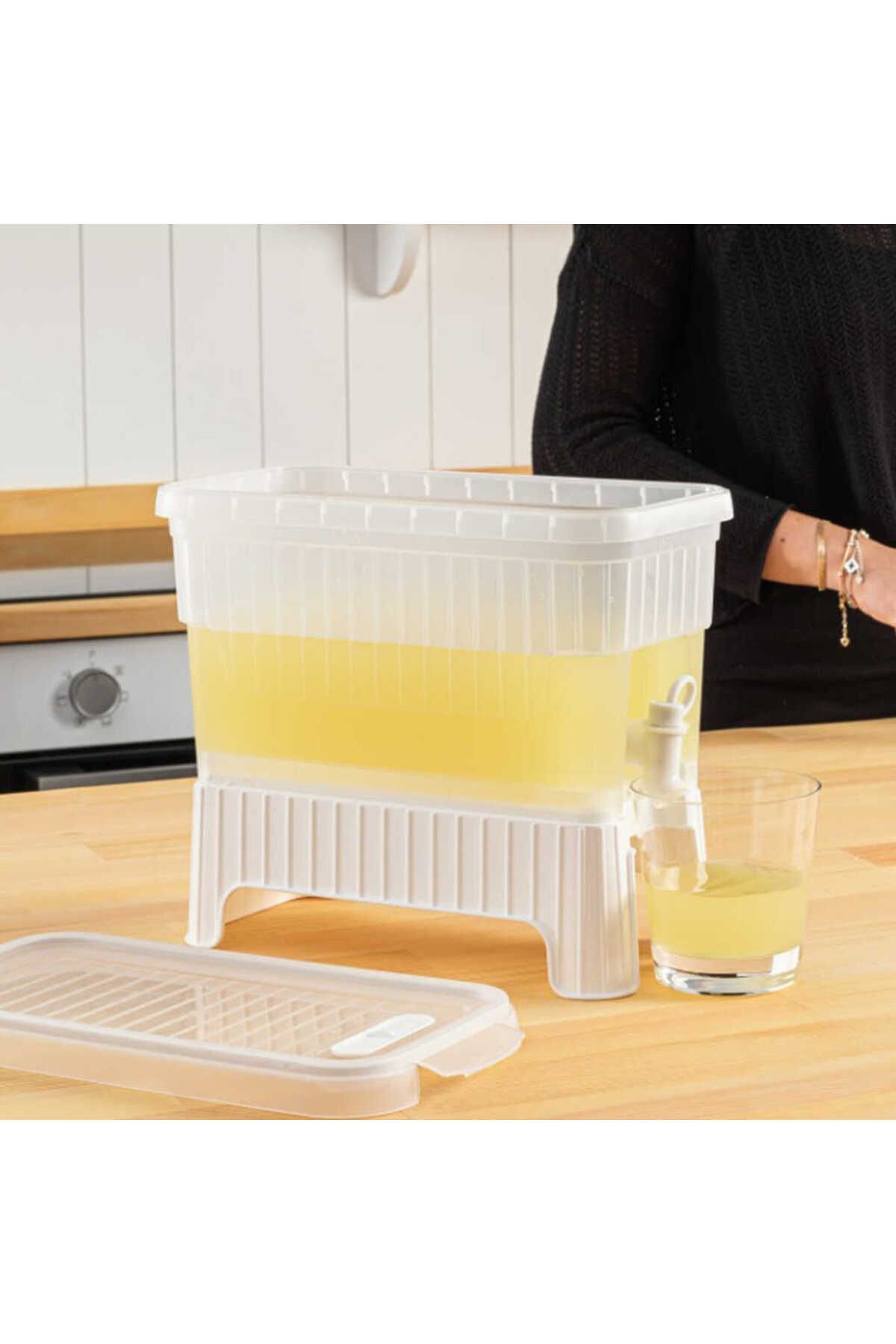 ATAMARKET Beyaz Buzdolabı İçi Musluklu Ayaklı Su -Limonata - İçecek Sebili Piknik Bidonu 4 LT
