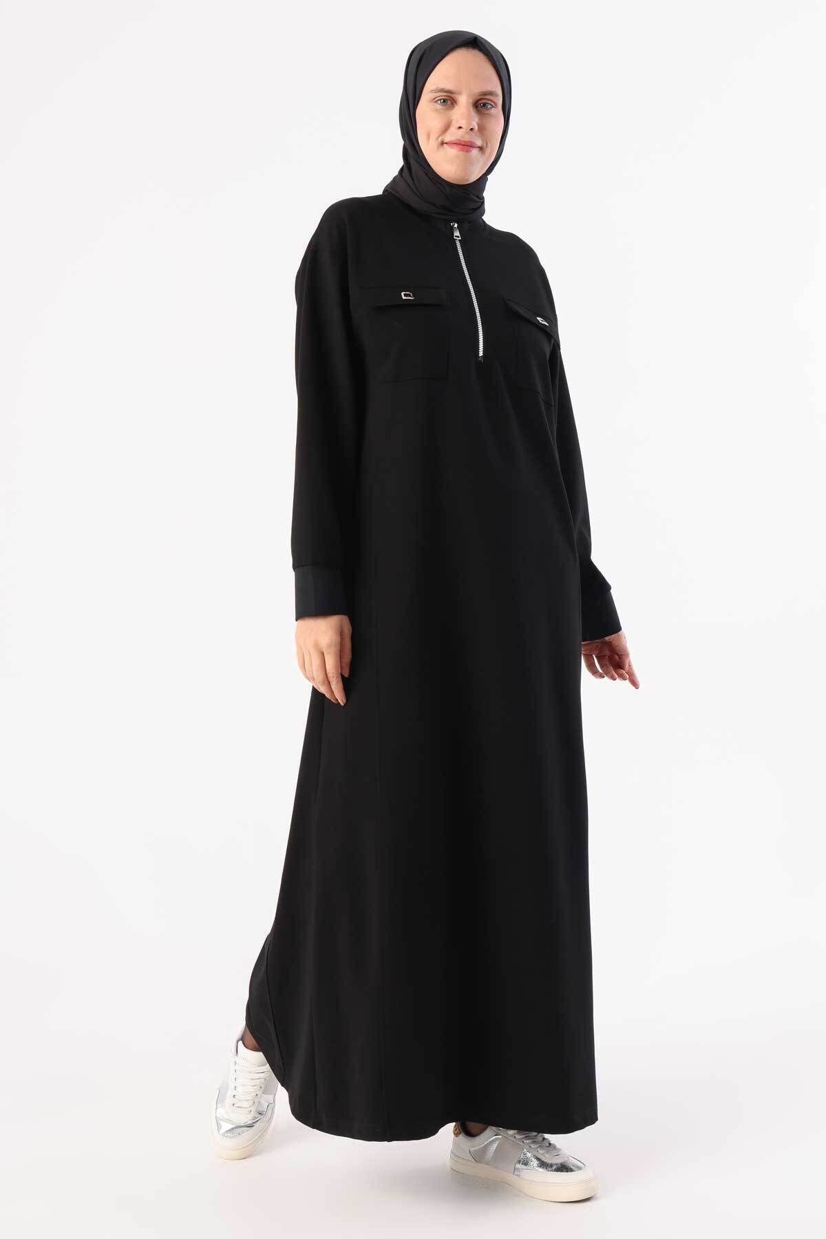 ALLDAY Siyah Cepli Kolu Ribanalı Elbise