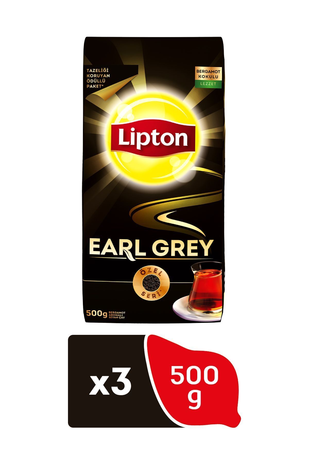 Lipton Earl Grey Bergamot Aromalı Siyah Dökme Çay 500gr 3 Paket