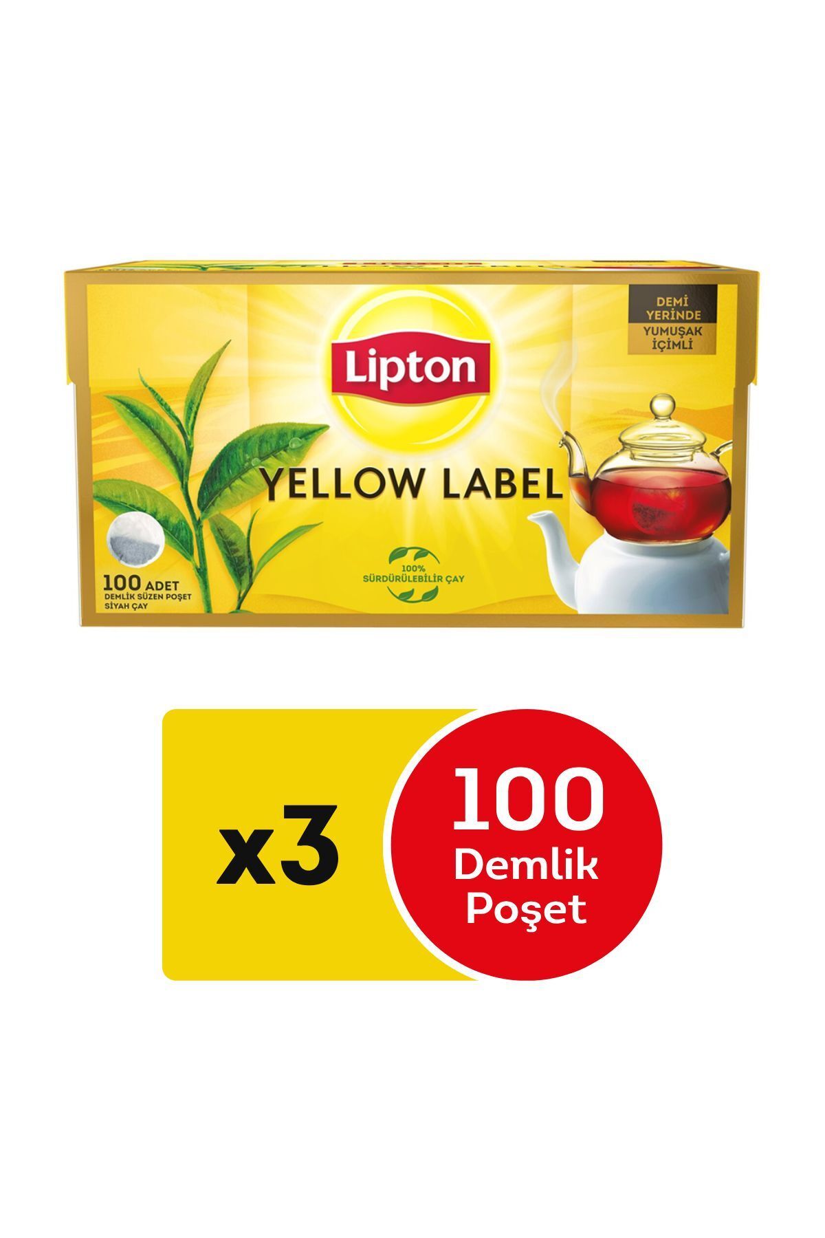 Lipton Yellow Label Demlik Poşet Çay 100'lü Çay X 3 Paket