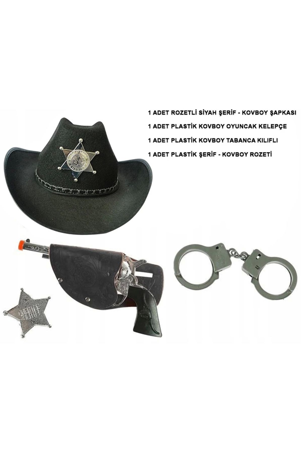 Genel Markalar Çocuk Boy Siyah Şerif-kovboy Şapka Rozet Ve Seti 4 Parça (4462)