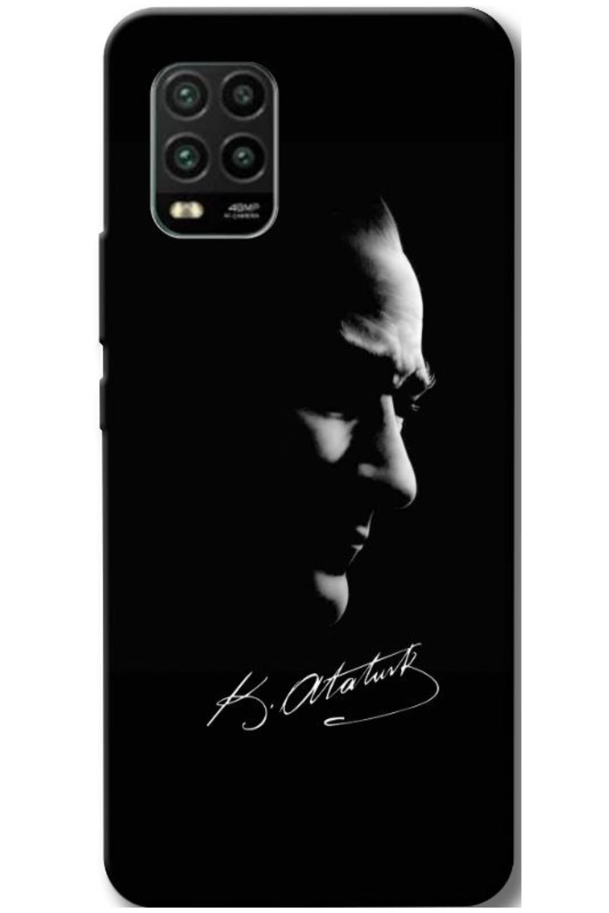 Zebana Xiaomi Mi 10 Lite Uyumlu Kılıf Mustafa Kemal Atatürk Black Silikon Kılıf (BASKILI)