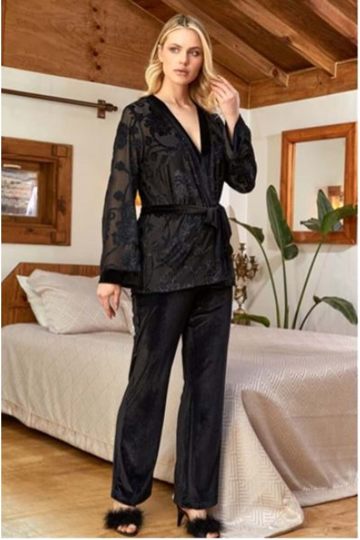 Aqua Siyah Kadın Pijama Takımı Siyah