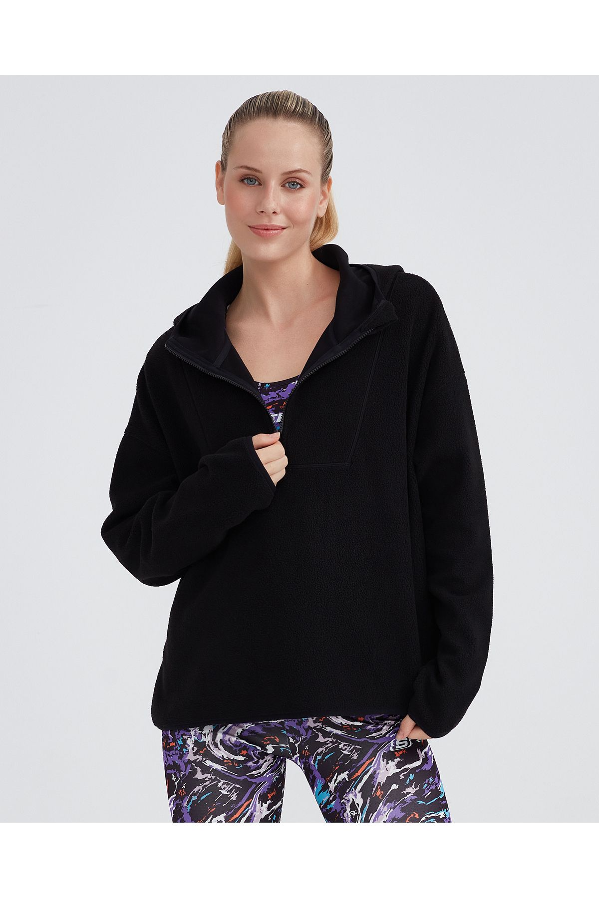 Skechers W Outdoor Fleece Half Zip Sherpa Kadın Siyah Sweatshirt S232297-001