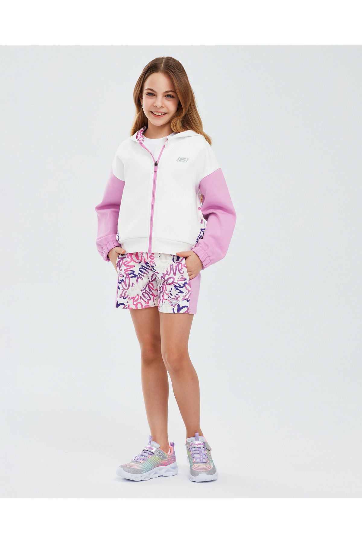 Skechers 2xi-lock G Full Zip Hoodie Sweatshirt Büyük Kız Çocuk Beyaz Sweatshirt Sk241046-102