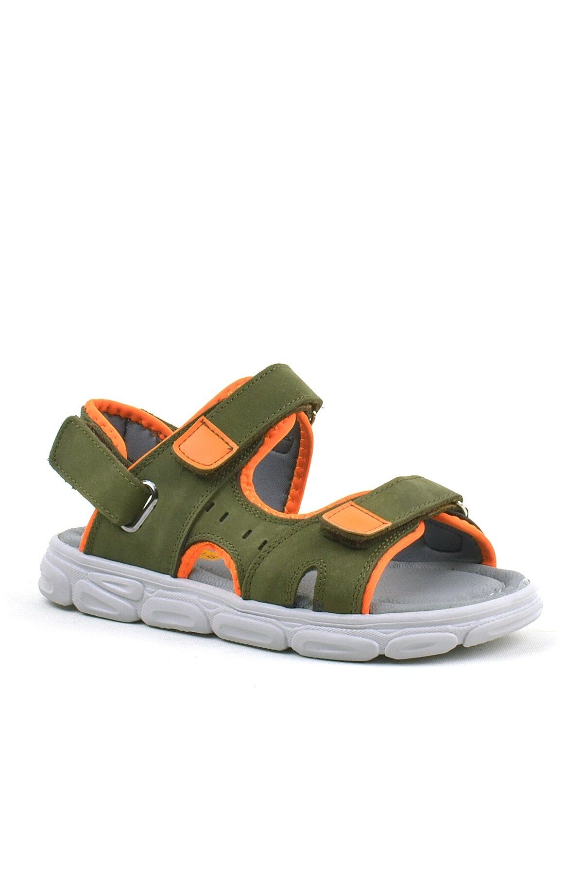 Rakerplus Hakiki Deri Haki-turuncu Cırtlı Çocuk Sandalet