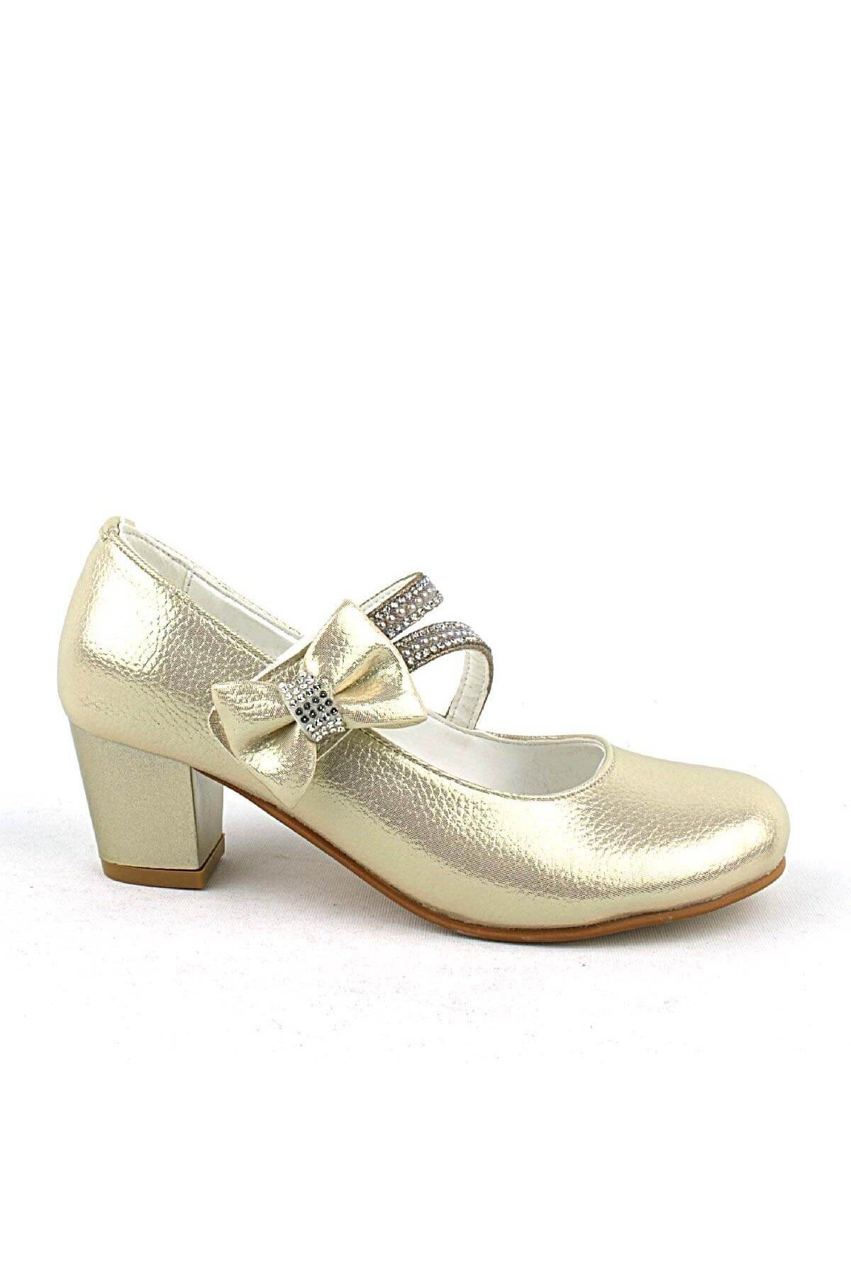 hapshoe Altın Kurdeleli Taşlı Kız Çocuk Topuklu Abiye Ayakkabı