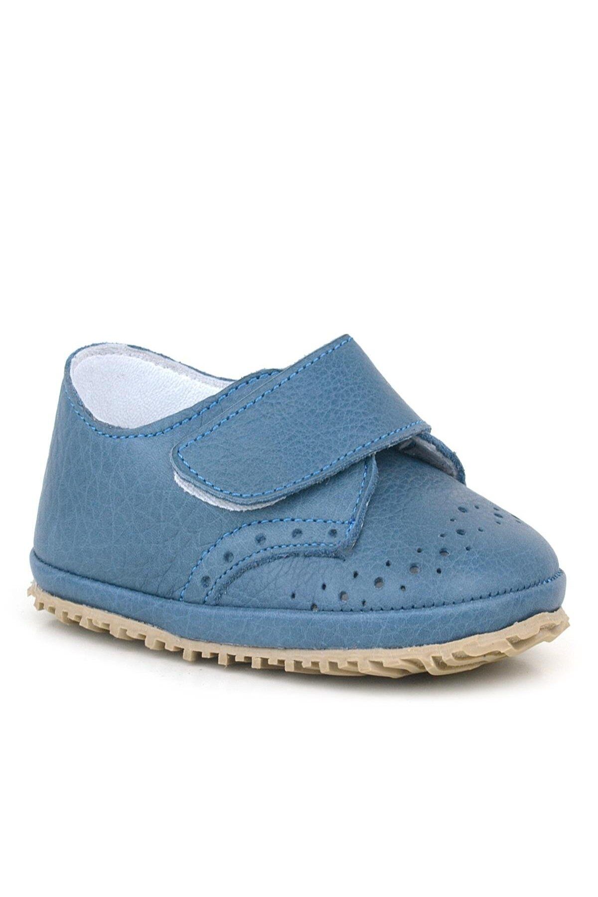 hapshoe Hakiki Deri Lacivert Mavi Cırtlı Bebek Patik Ayakkabı