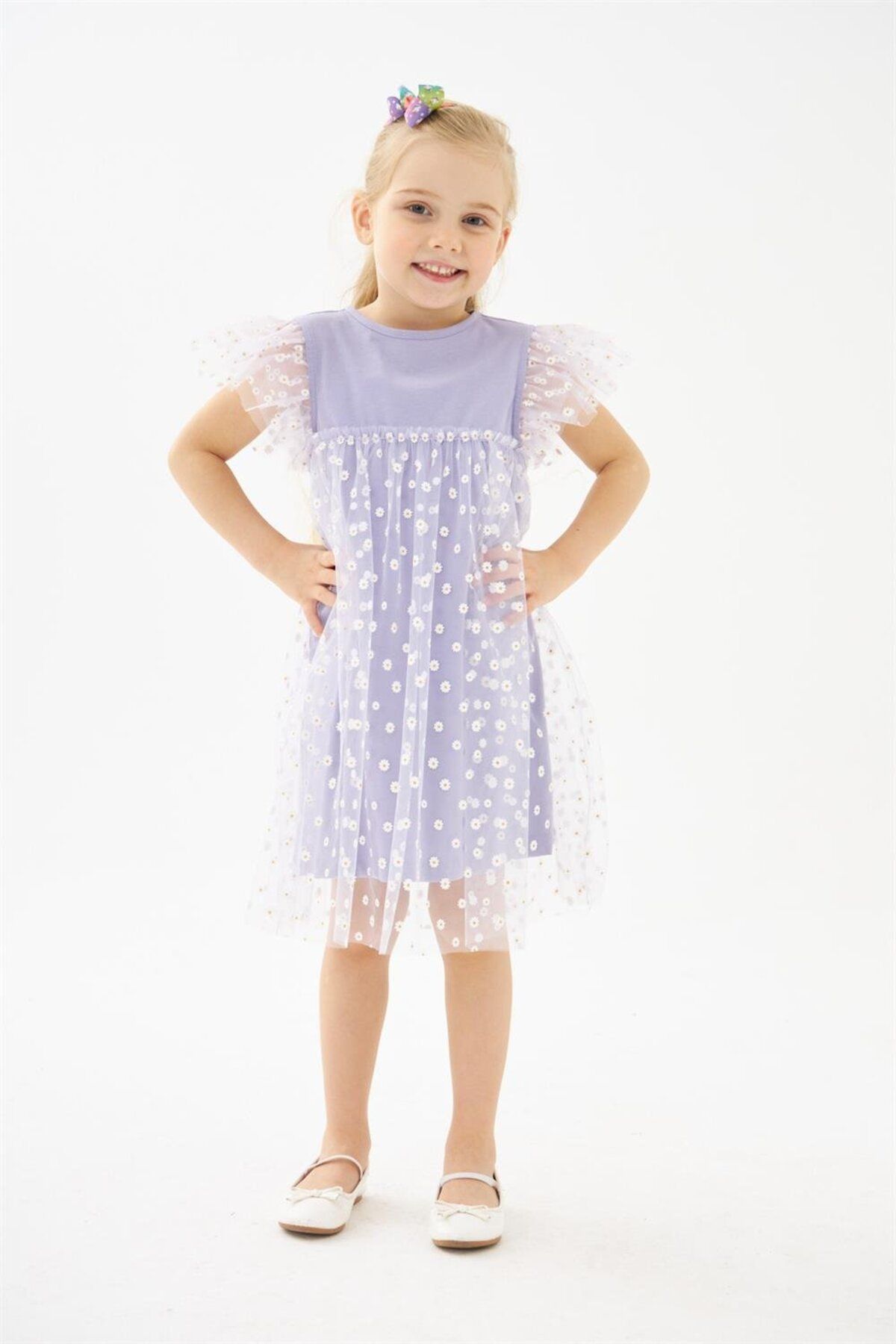 Silversun Hscstore Kız Çocuk Lila Papatya Desenli Elbise - Ek 219193 |hscstore