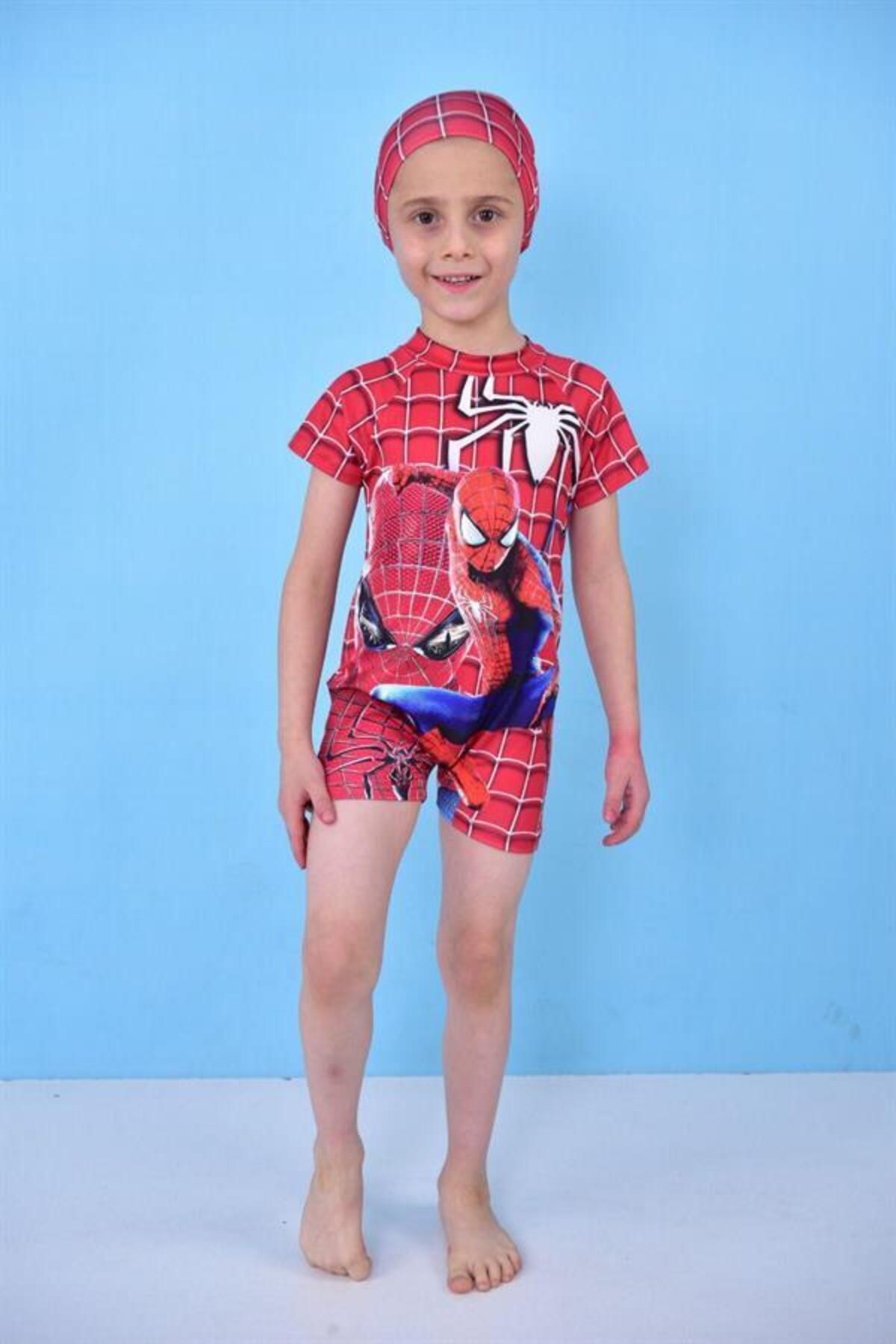 TRENDİMİZBİR Örümcek Adam Baskılı Boneli Erkek Çocuk Mayo