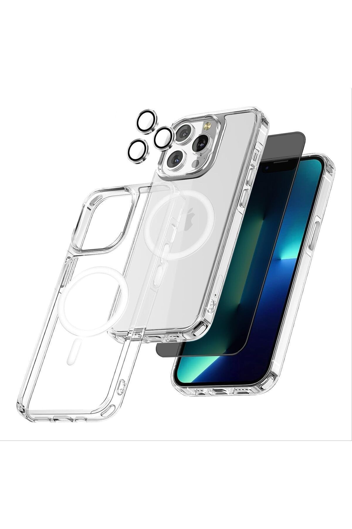 Etiget iPhone 13 Pro Max Şeffaf Kılıf [Magsafe] + Hayalet Ekran Koruyucu + Kamera Lens Koruyucu [Gümüş]