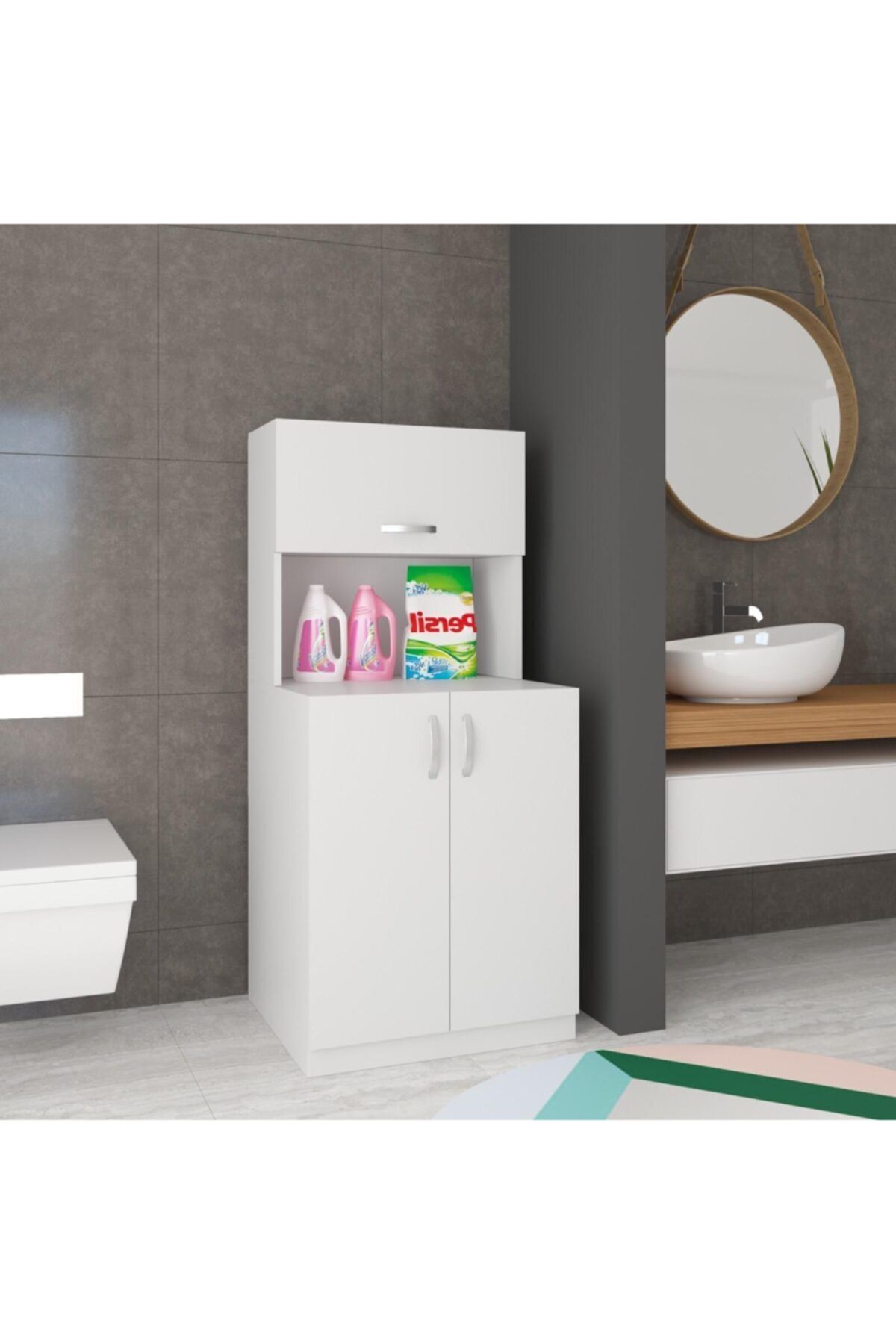 dekorstilim Raflı Mdf Banyo Dolabı Çamaşır Makinesi Koruma Dolabı