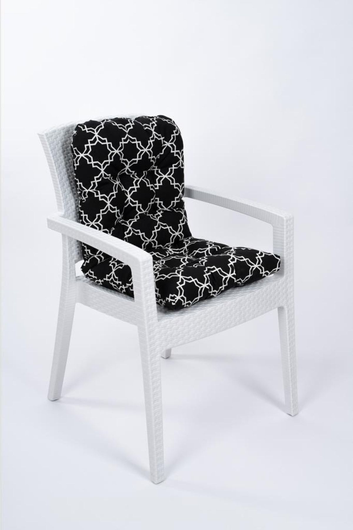 ALTINPAMUK Neva Mozaik Siyah Arkalıklı Sandalye Minderi Özel Dikişli Bağcıklı 44x94 Cm