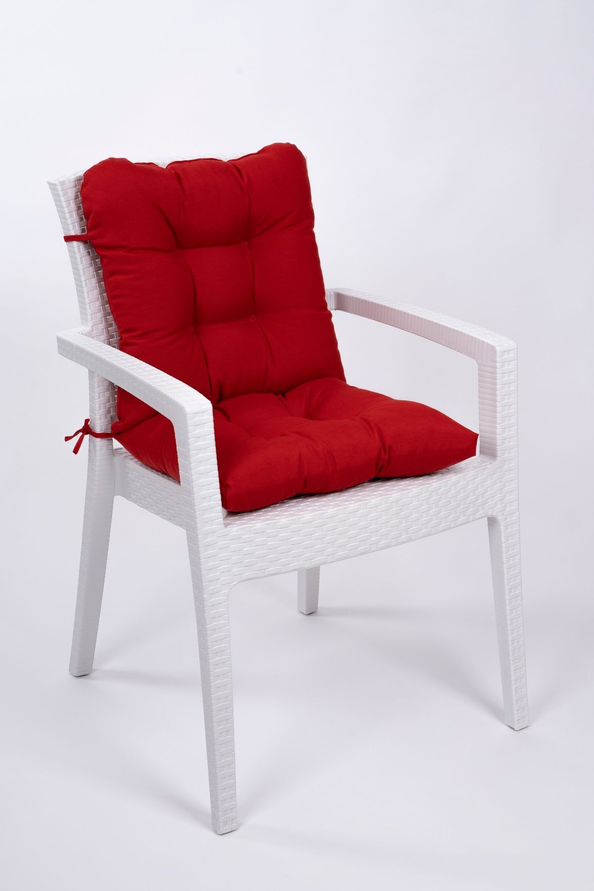 ALTINPAMUK Neva Kırmızı Arkalıklı Sandalye Minderi Özel Dikişli Bağcıklı 44x88 Cm