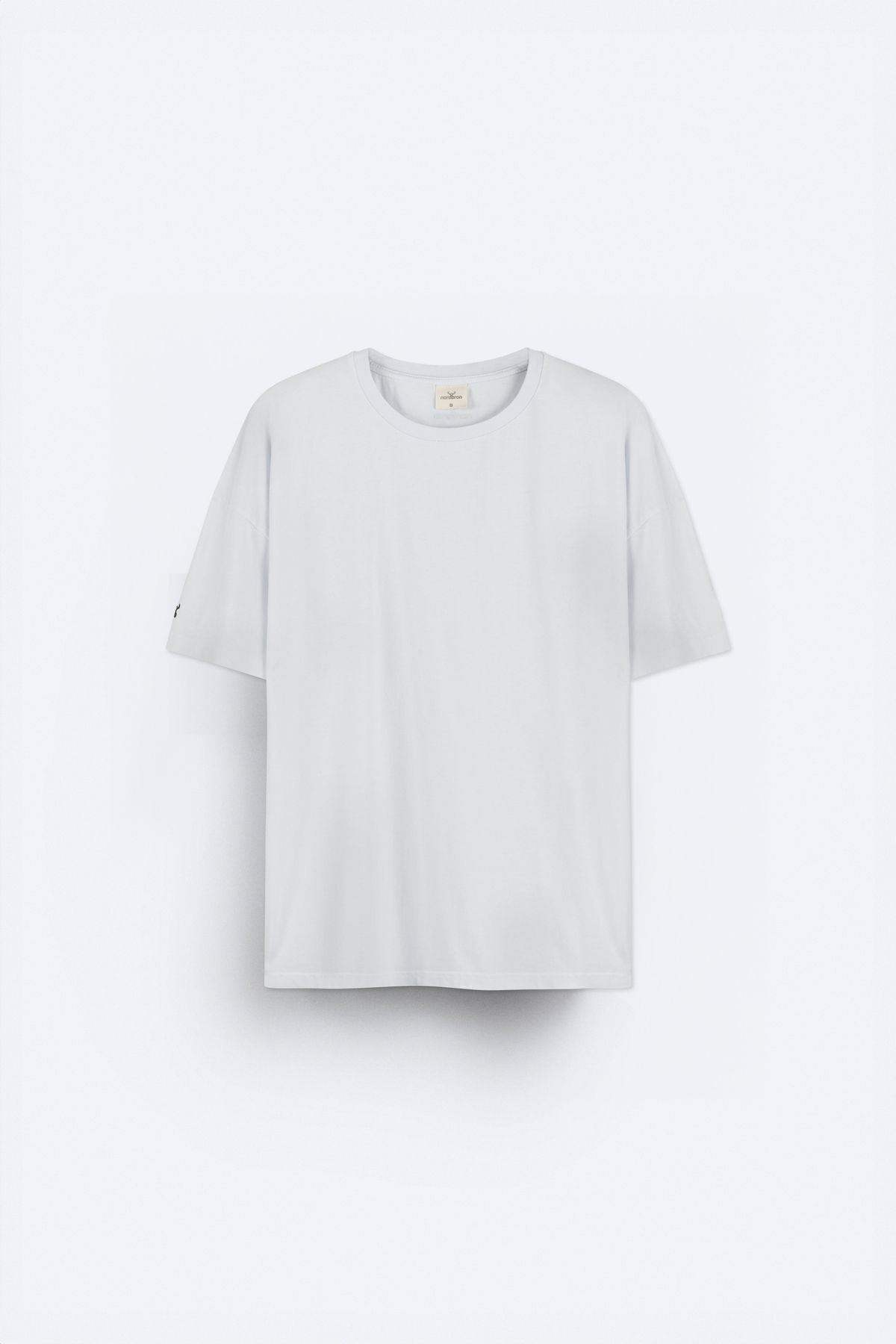 Nordbron Erkek Beyaz Stuga %100 Pamuklu Baskı Detaylı Oversize/geniş Kesim Bisiklet Yaka Örme T-shirt