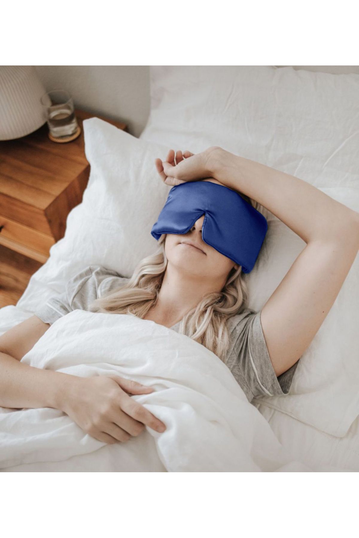 Sinada Doğal Taşlı Uyku Bandı Uyku Maskesi (Işık Önleyici) Lüks Pamuk Mavi