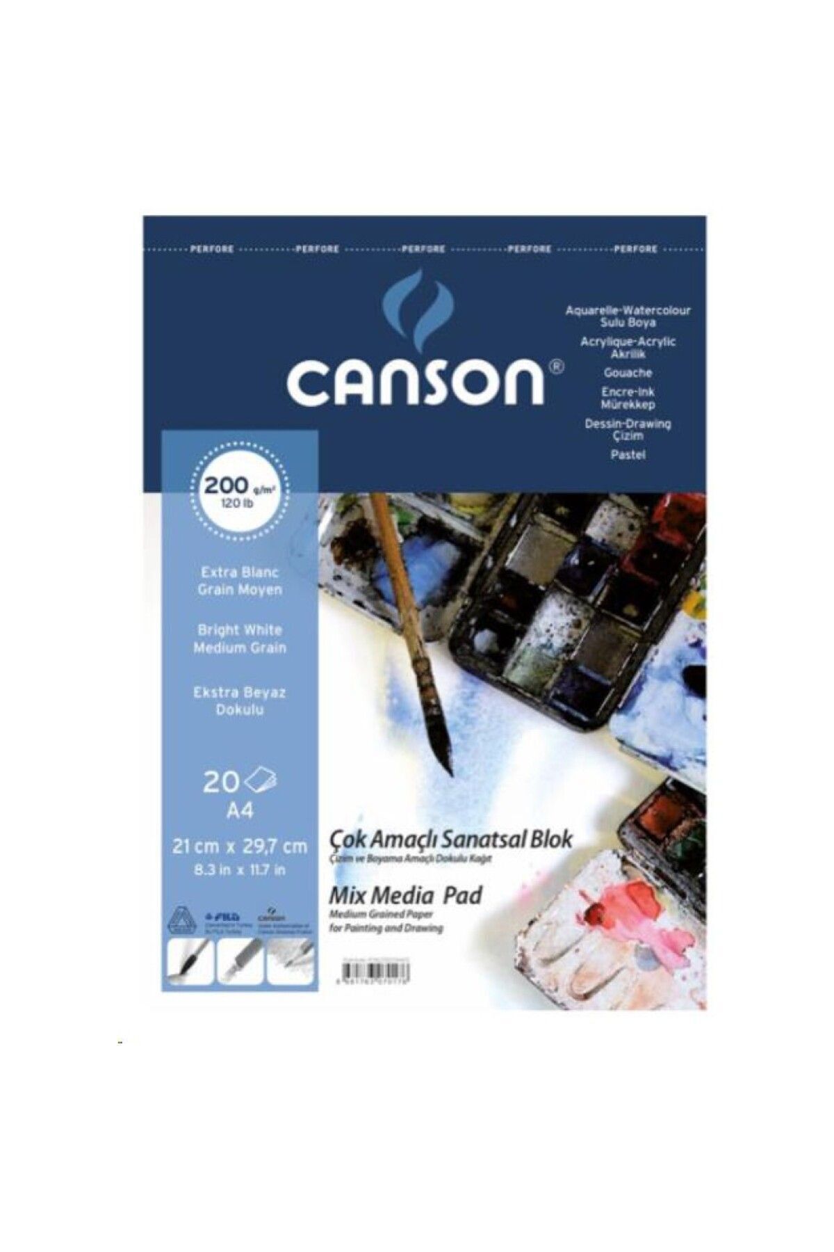 Canson 1557 Mix Media A4 20yp 200gr Spiralli Çok Amaçlı Çizim Resim Defteri / Fcns20020a4us