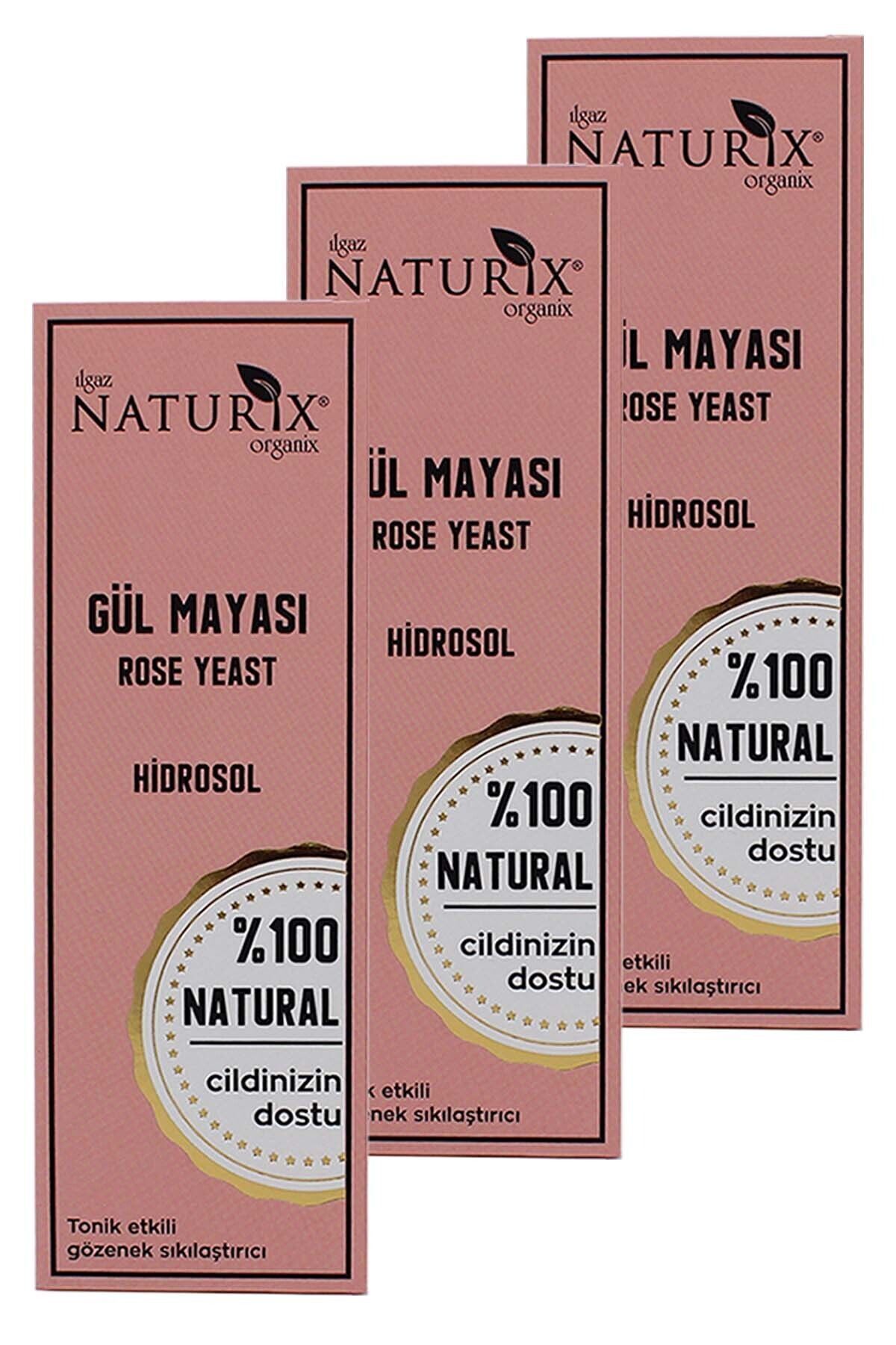 Naturix 3 Adet Tonik Etkili Onarıcı Cilt Sıkılaştırıcı Gül Mayası Rose Water %100 Doğal 250 ml