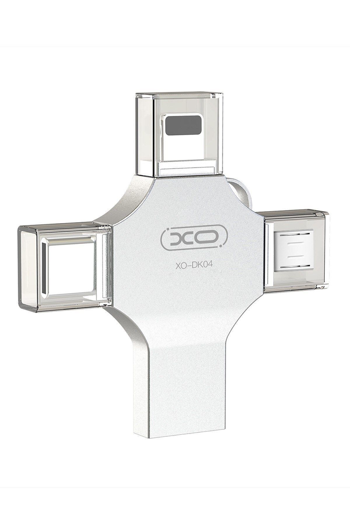 Xo -DK04 32GB 4in1 USB 2.0 + Type-C + Micro + Lightning Flash Sürücü Metal Gövdeli Flash Disk