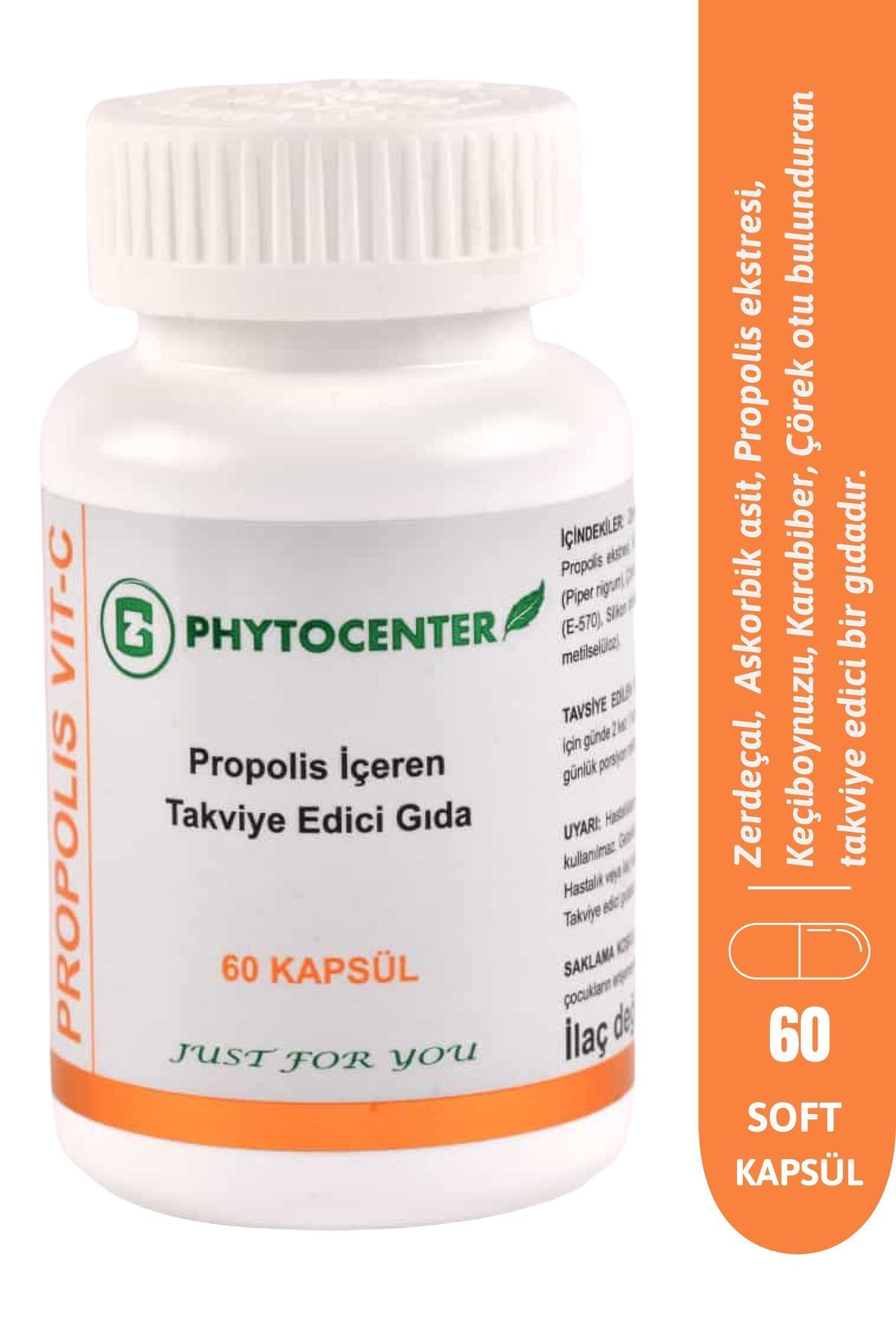 PHYTOCENTER Propolis, Zerdeçal Ve C Vitamini Içeren Takviye Edici Gıda 60 Kapsül