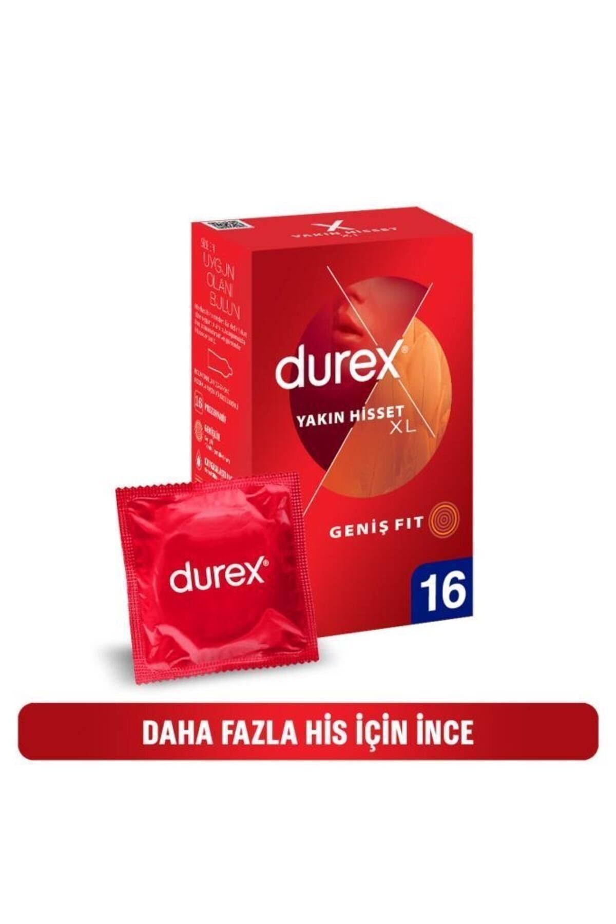 Durex Yakın Hisset XL İnce Prezervatif 16'lı, Geniş Fit