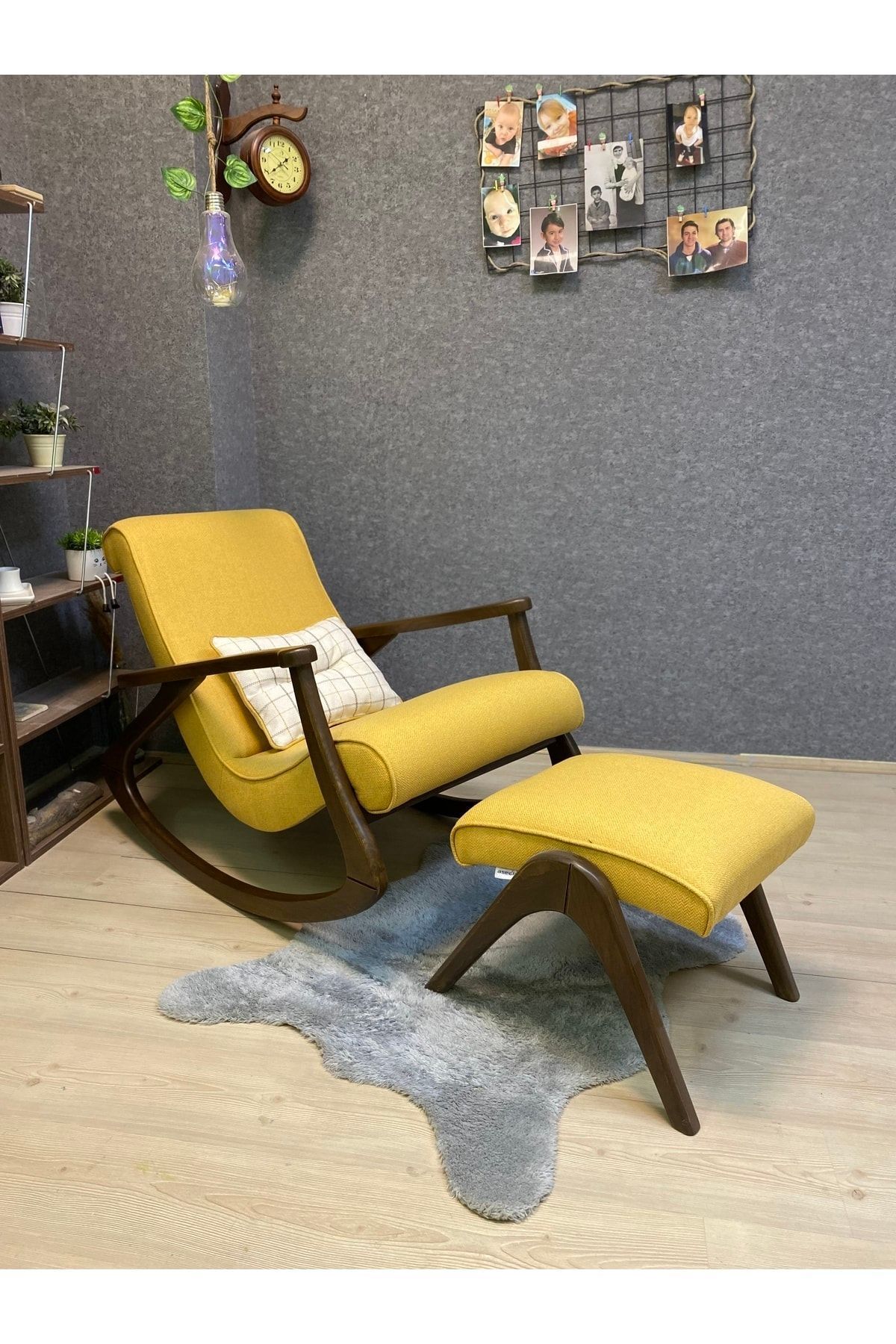 Asedia Ekol Ceviz Sarı Ahşap Sallanan Sandalye Dinlenme Emzirme Baba Tv Okuma Babalar Günü Hediyesi