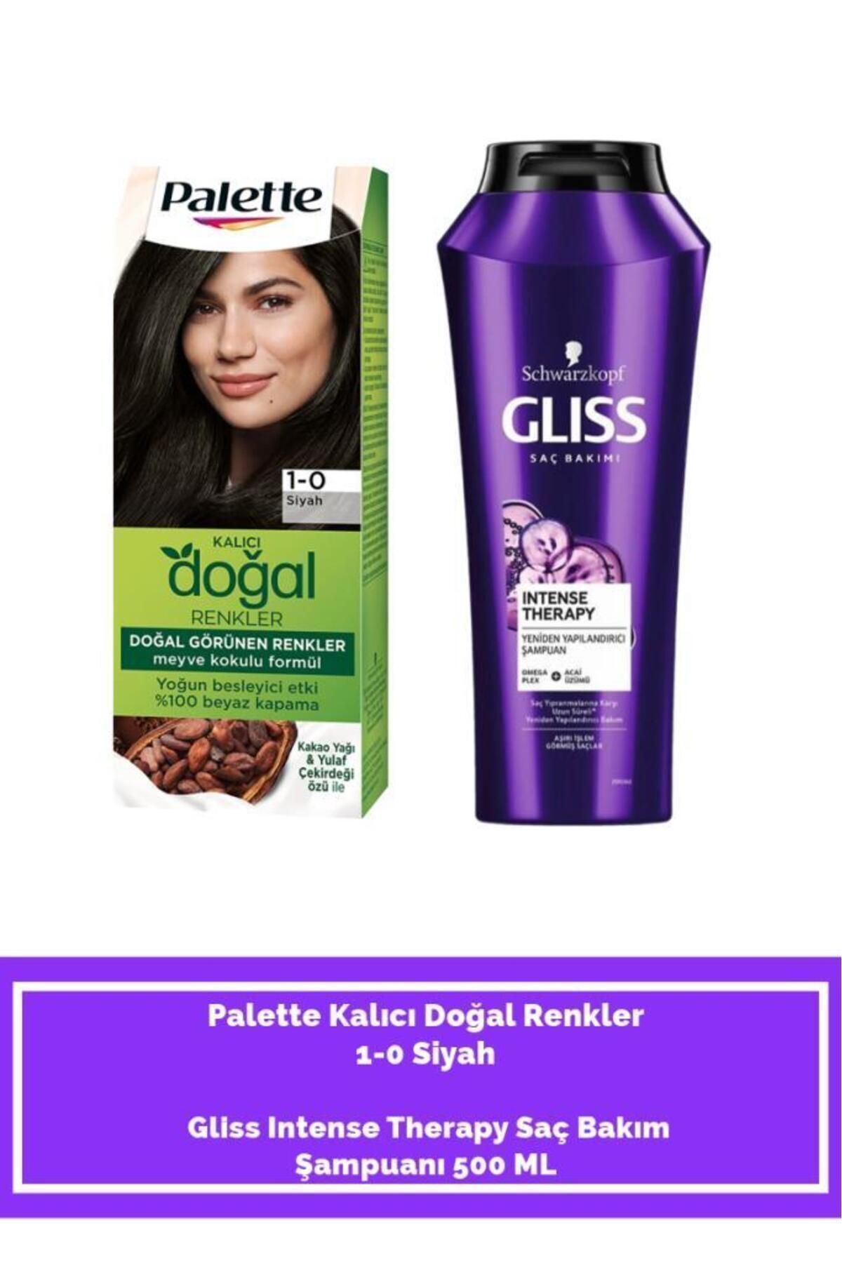 Palette Kalıcı Doğal Renkler 1-0 Siyah Gliss Intense Therapy Saç Bakım Şampuanı 500 ml