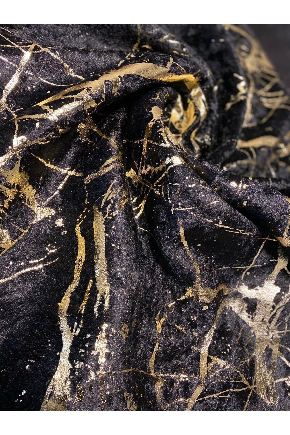 FavoriTeks Koltuk Çekyat Örtüsü Yeni Moda Altın Varaklı Dekoratif Siyah Zemin Süngerli Koltuk Örtüsü