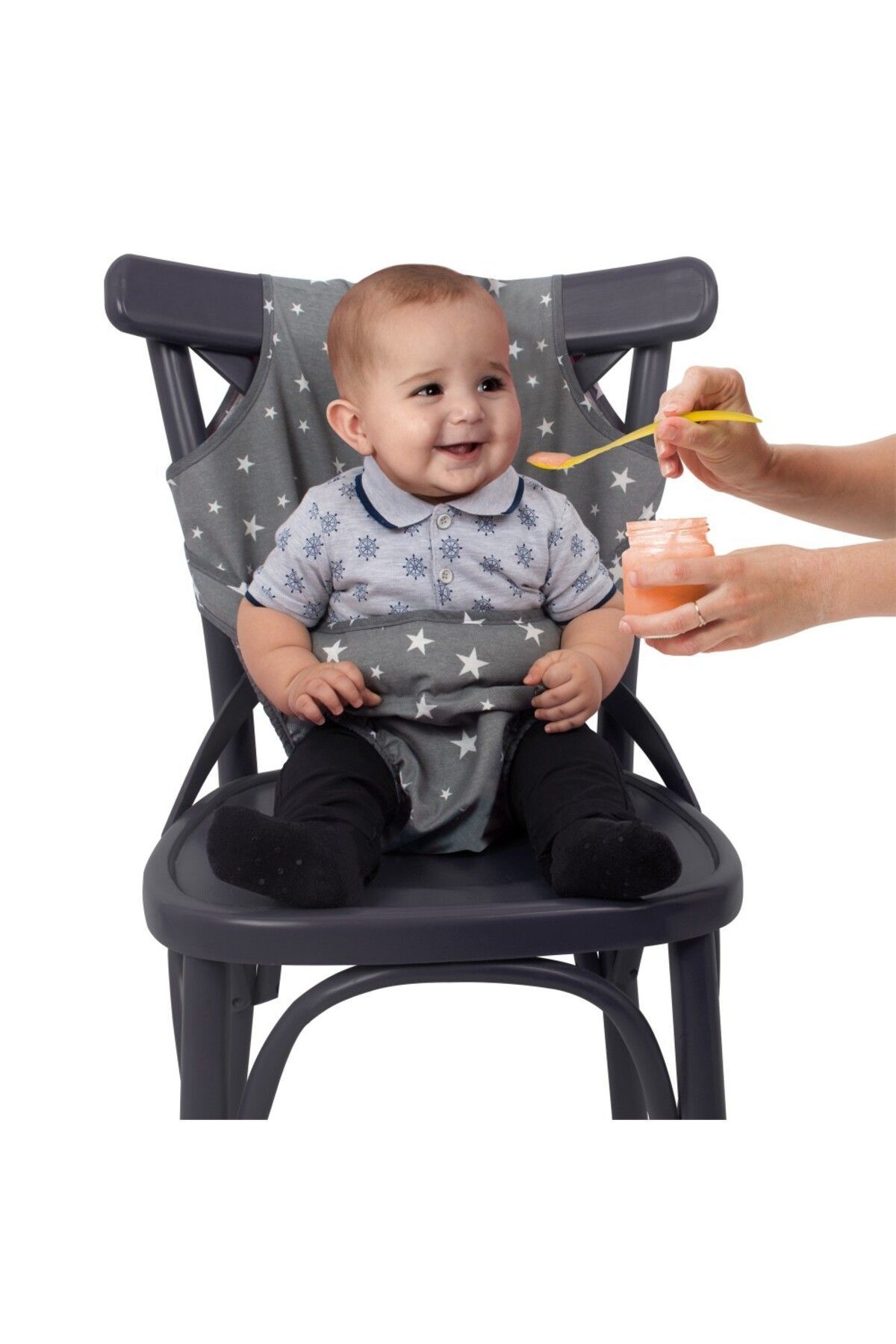 Sevi Bebe Kumaş Mama Sandalyesi Art-152 Gri Yıldız