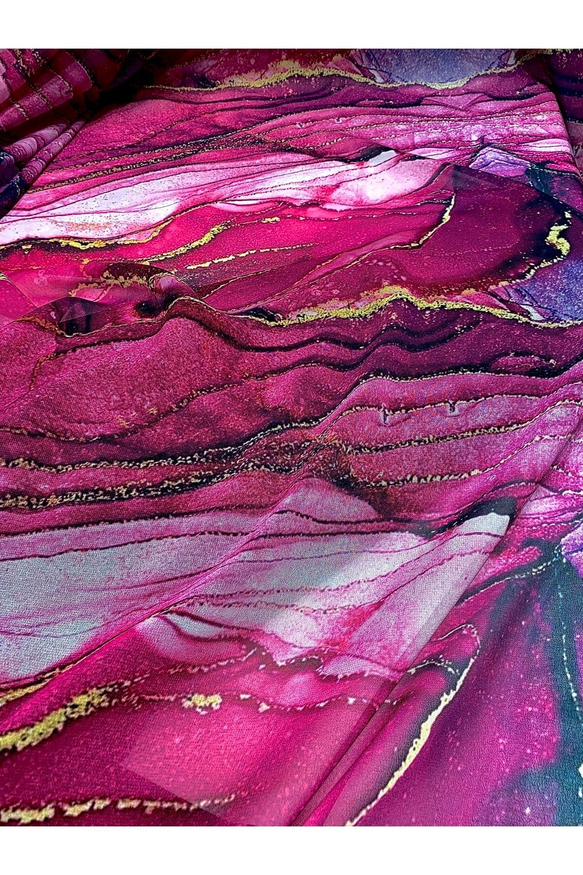 Nadirzade Kumaşçılık Özel Tasarım Batik Desenli Ipek Şifon Kumaş /(150 Cm Eninde)