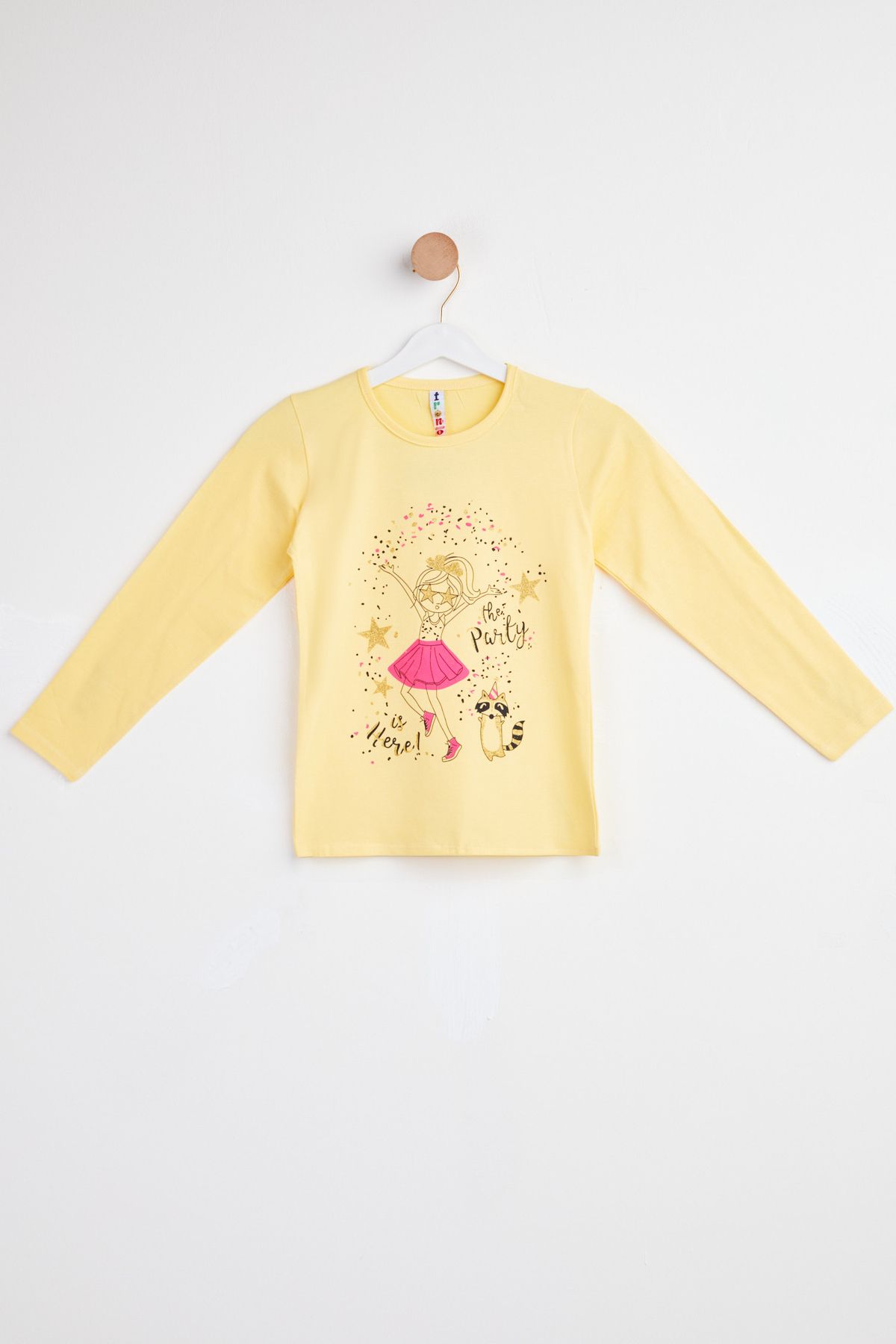 TOFİSA Düz Bisiklet Yaka Çocuk Sarı Baskılı Uzun Kollu T-shirt - 24477