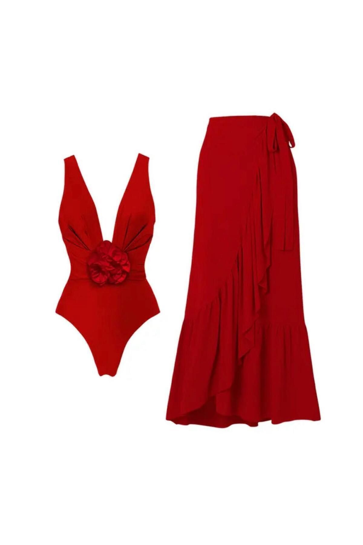 DESİGNEDBYD Yeni Designer Kadın Mayo+pareo Etek Takım 2 Parça Up Set Bodysuit Plaj Moda Beachwear