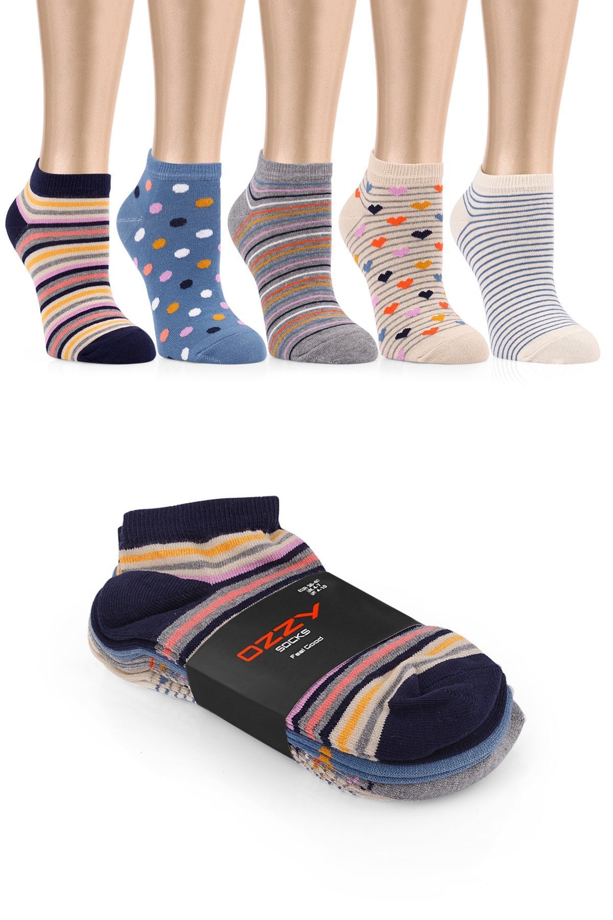 Ozzy Socks 5 Çift Eğlenceli Desenler Kadın Patik Çorap Ozzyp003