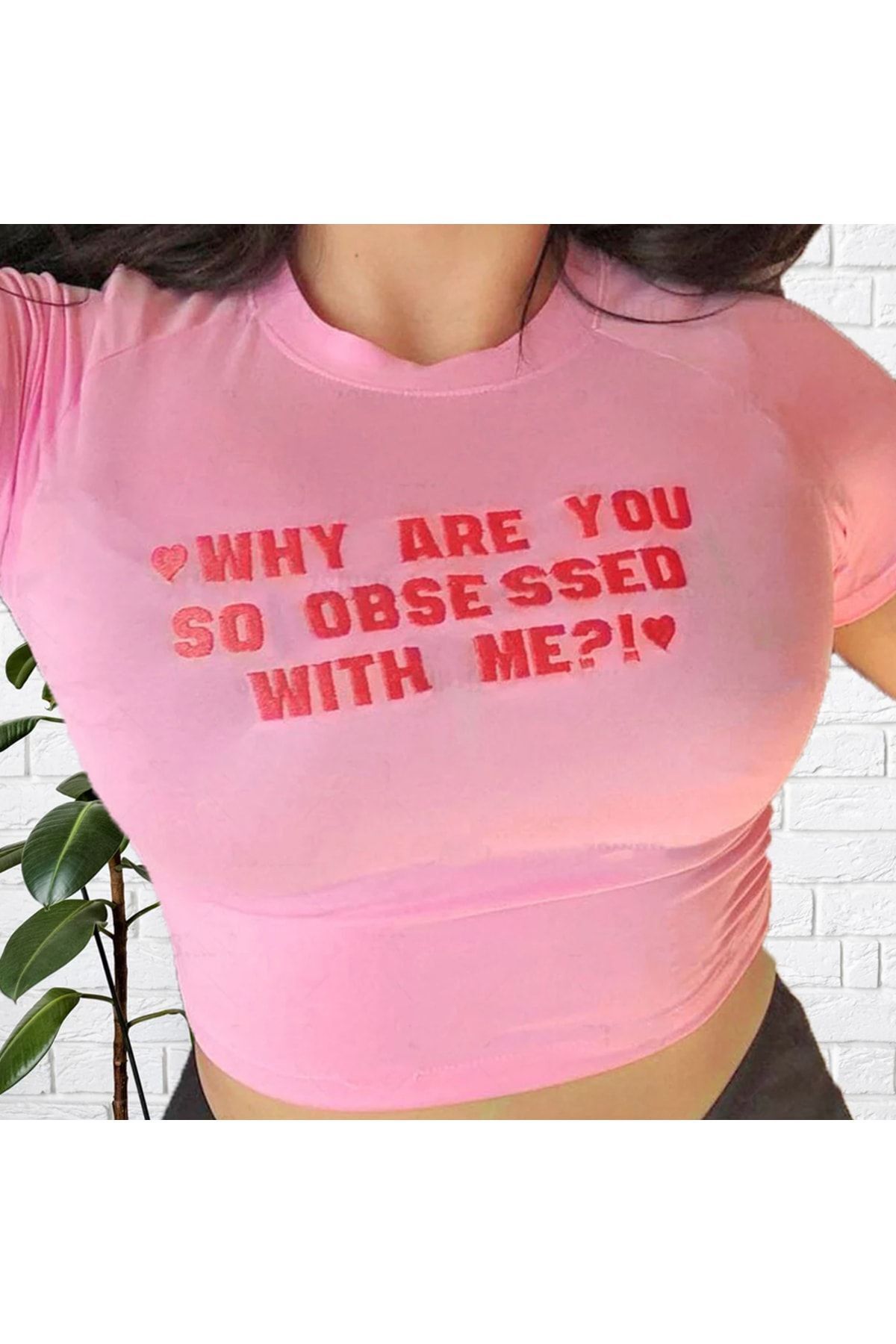Köstebek Pembe Why Are You So Obsessed Yarım T-shirt