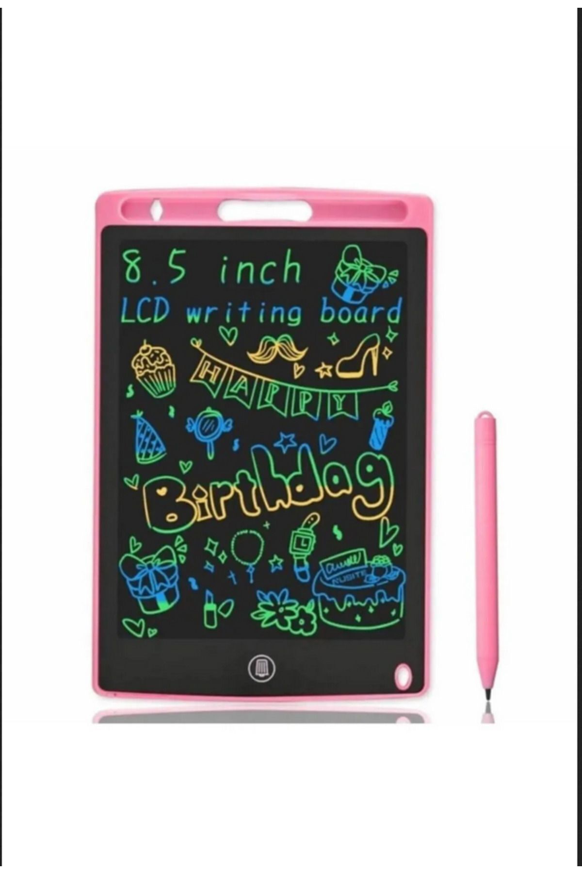 ZEYSHOPİNG Tablet Lcd 8.5 Inç Uyumlu Dijital Kalemli Çizim Yazı Tahtası Not Yazma Eğitim Tableti Pembe